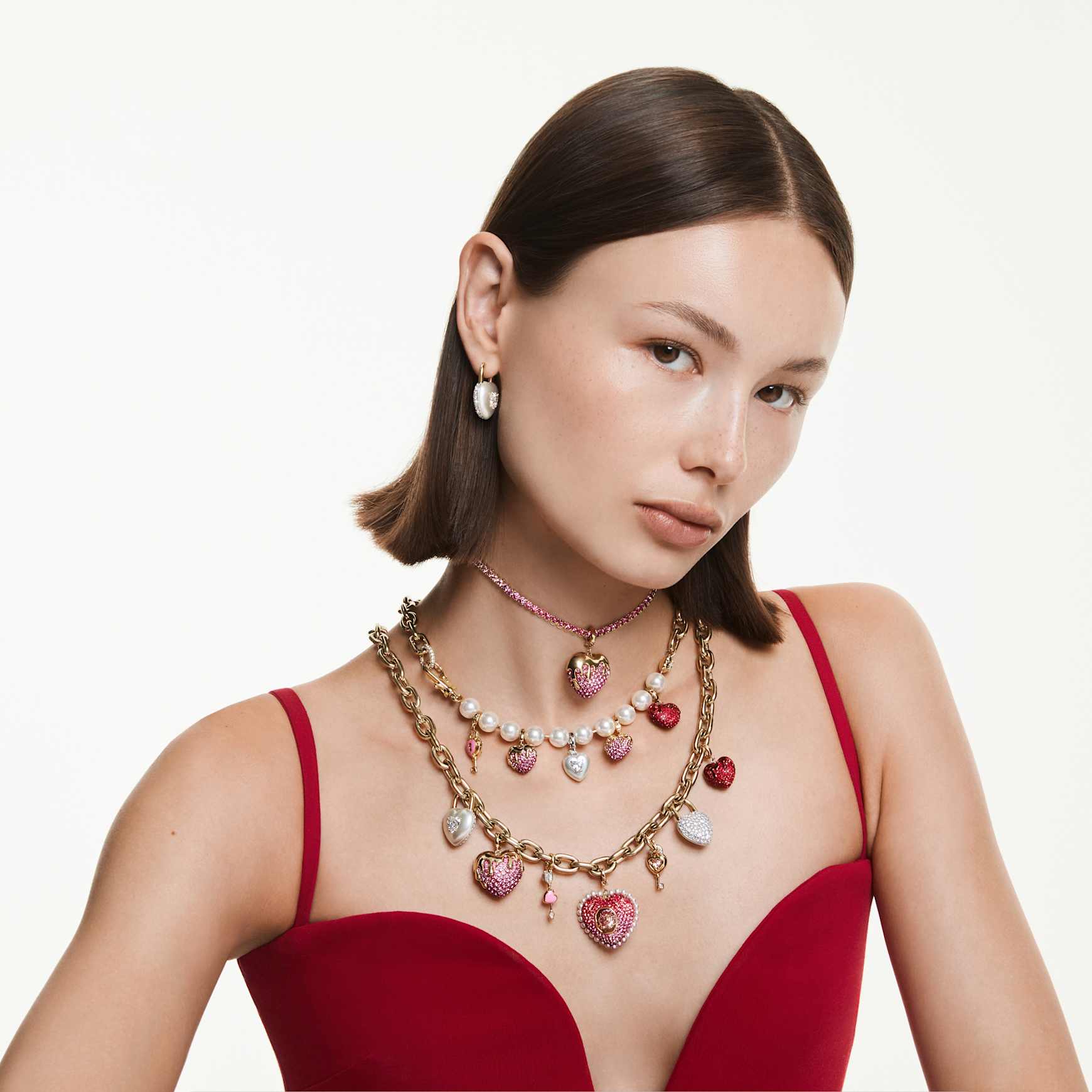 Idyllia drop earrings, Mixed cuts, Heart, White, Gold-tone plated by SWAROVSKI