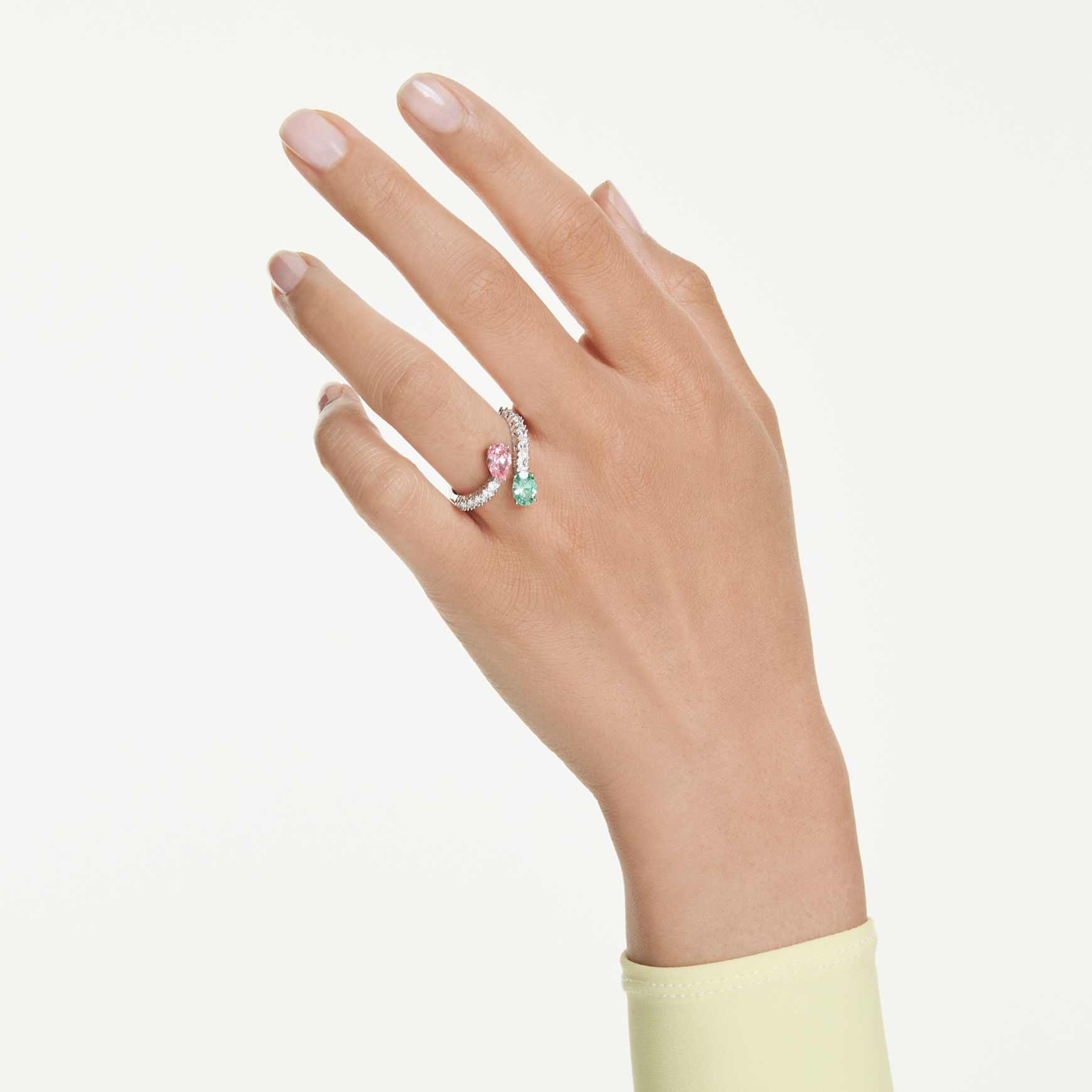 Ariana Grande x Swarovski open ring, Mixed cuts, Multicoloured, Rhodium plated by SWAROVSKI