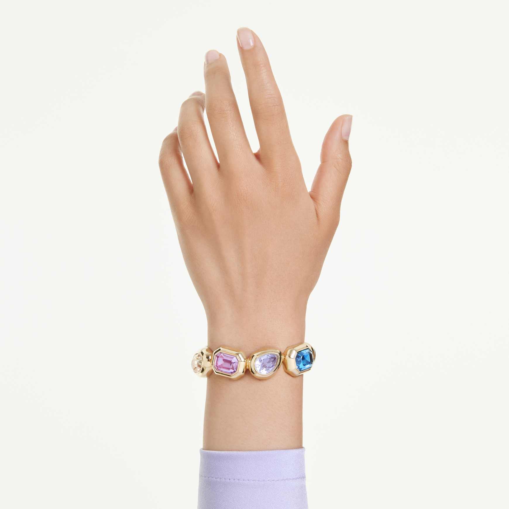 Gema cuff, Oversized crystals, Mixed cuts, Multicoloured, Gold-tone plated by SWAROVSKI