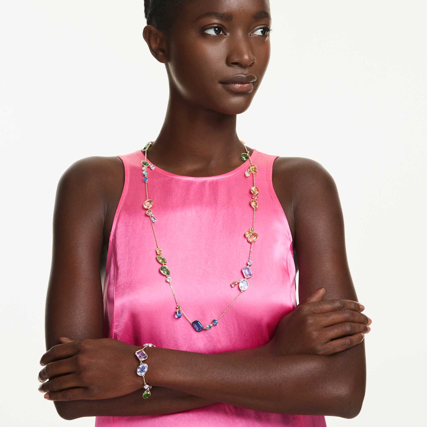 Gema strandage, Mixed cuts, Multicoloured, 18K gold finish