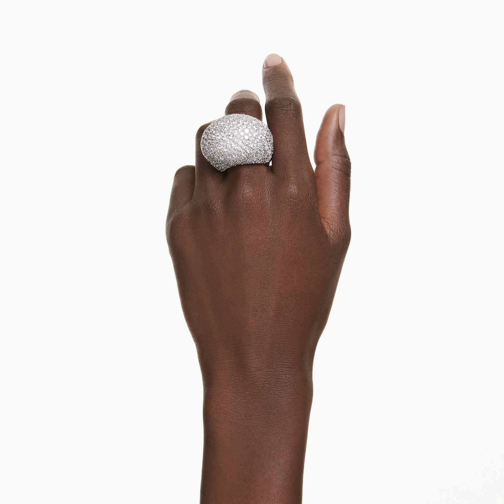 Sublima cocktail ring, Large, White, Rhodium plated