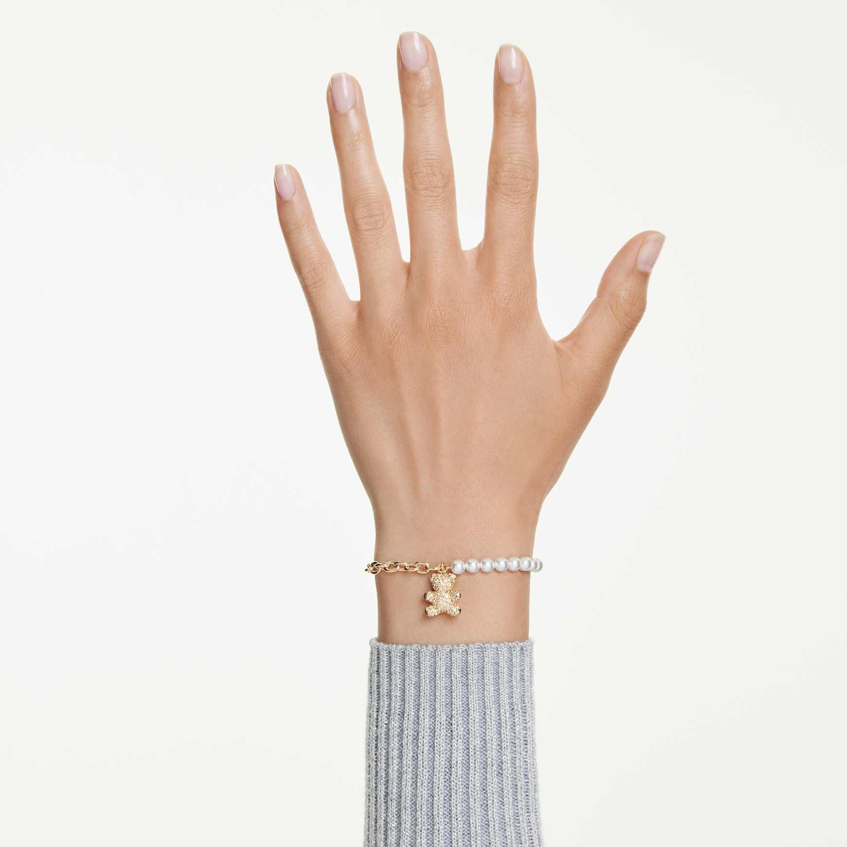 Idyllia bracelet, Crystal pearl, Round cut, Teddy, Gold tone, Gold-tone plated by SWAROVSKI