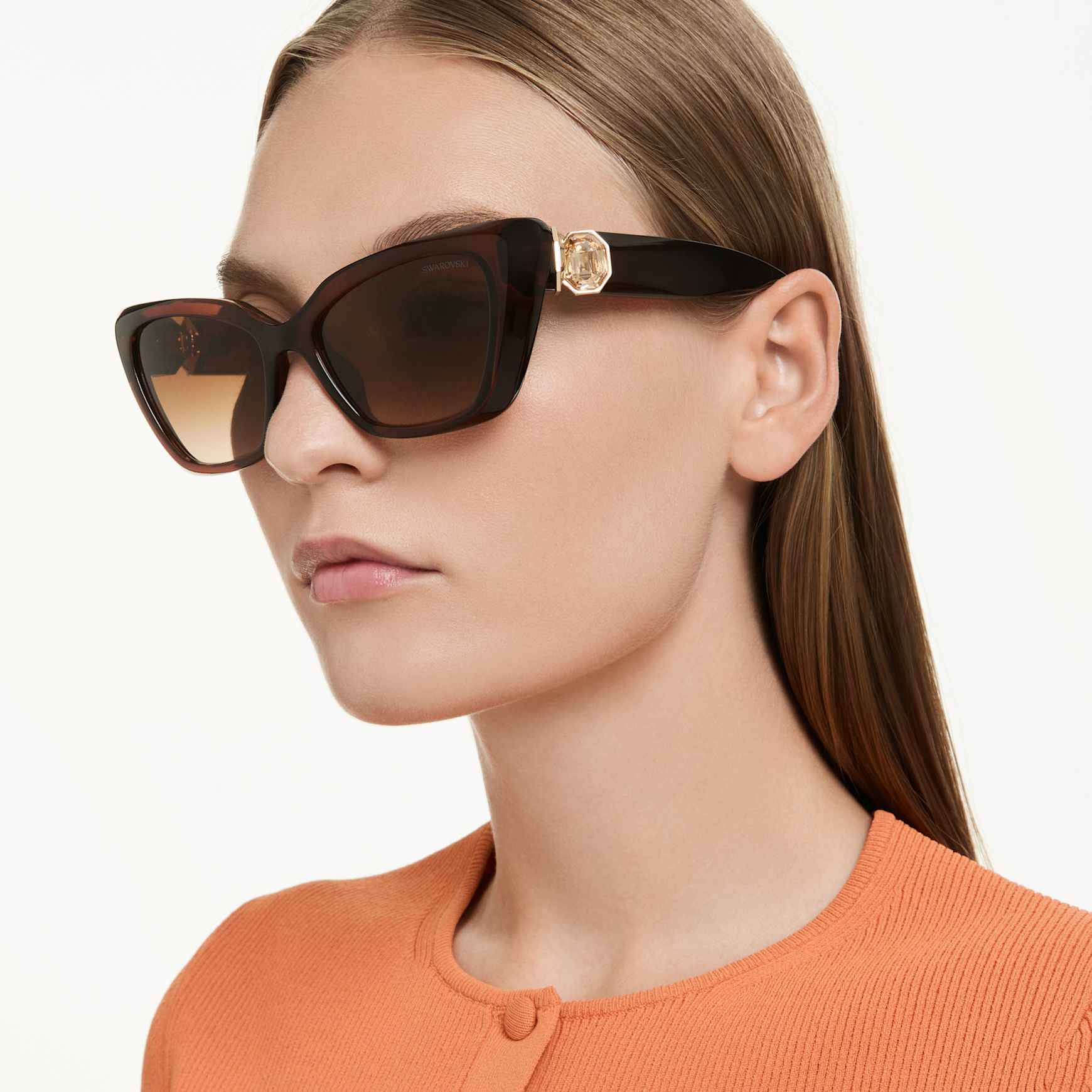 Sunglasses, Cat-eye shape, SK6047, Dark brown by SWAROVSKI