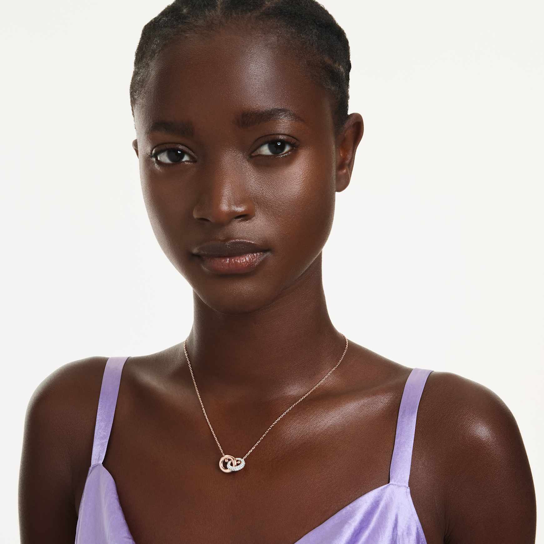 Dextera pendant, Round cut, White, 18K rose gold finish