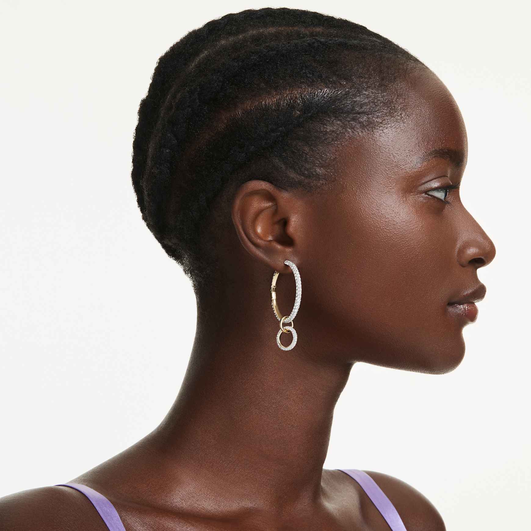 Dextera hoop earrings, Round cut, White, 18K gold finish