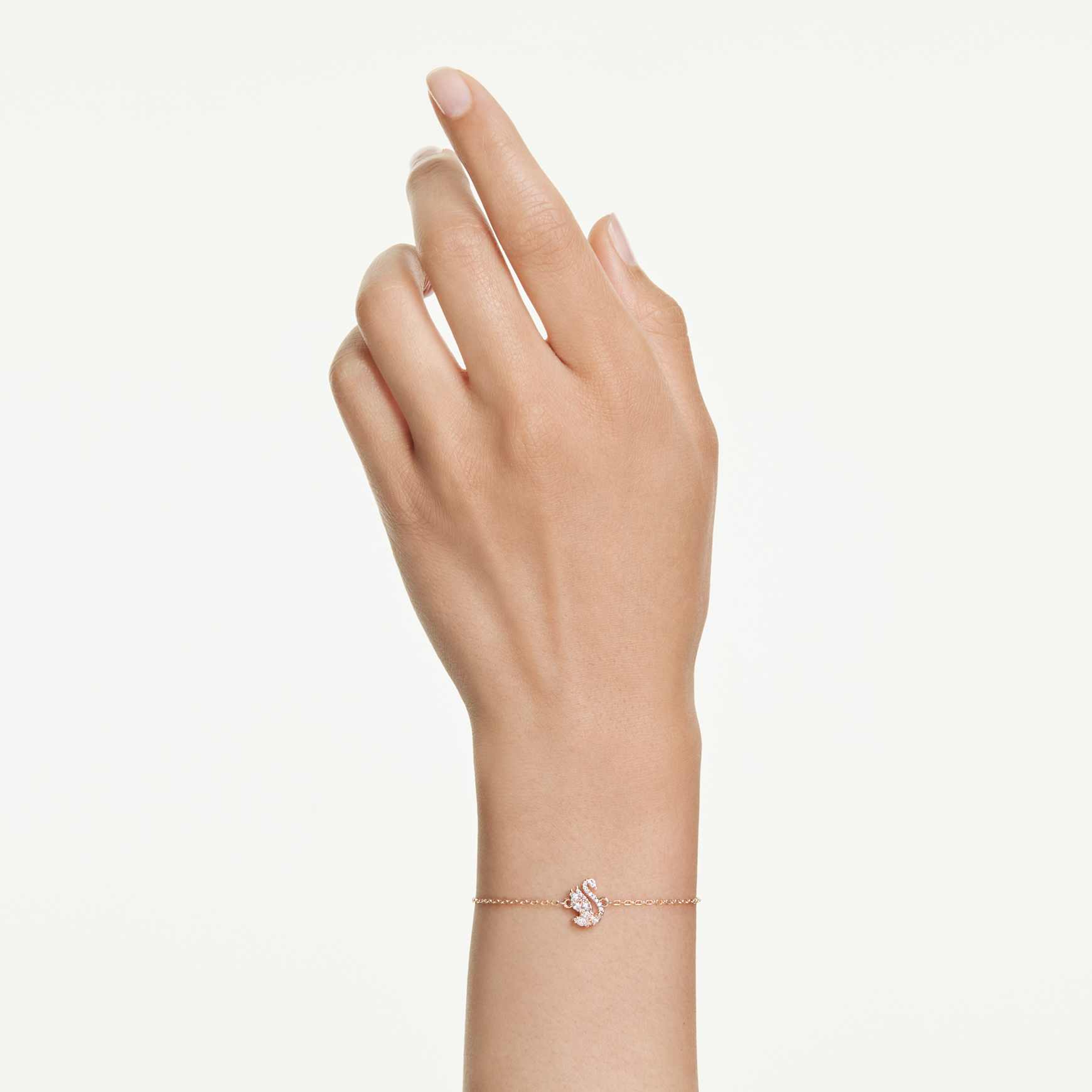 Swan bracelet, Mixed cuts, Swan, White, Rose gold-tone plated by SWAROVSKI