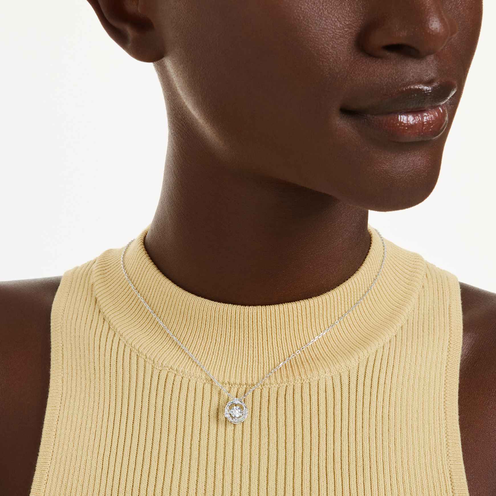 Constella pendant, Round cut, Dancing stone, White, Rhodium plated by SWAROVSKI