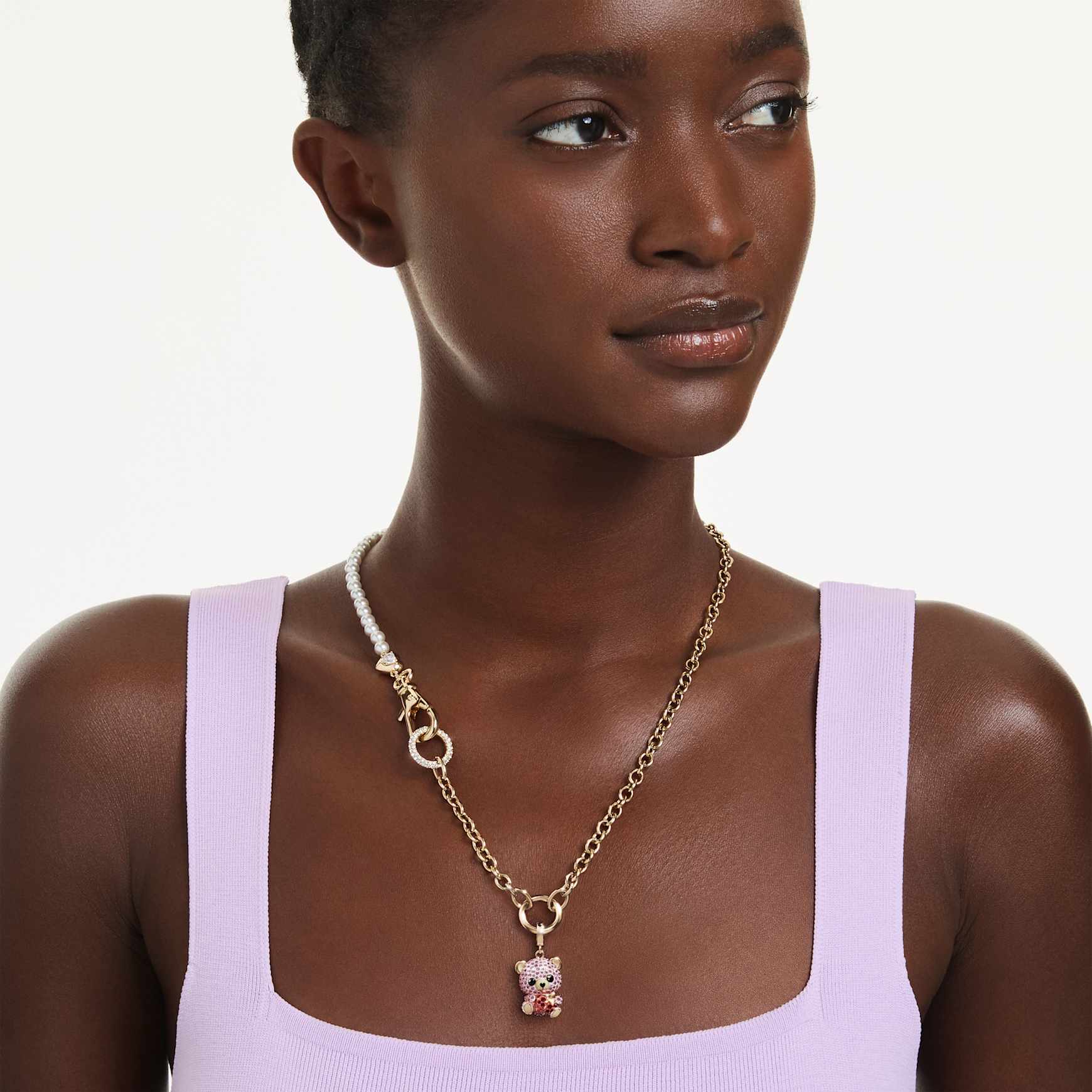 Idyllia charm, Mixed cuts, Teddy, Pink, 18K gold finish