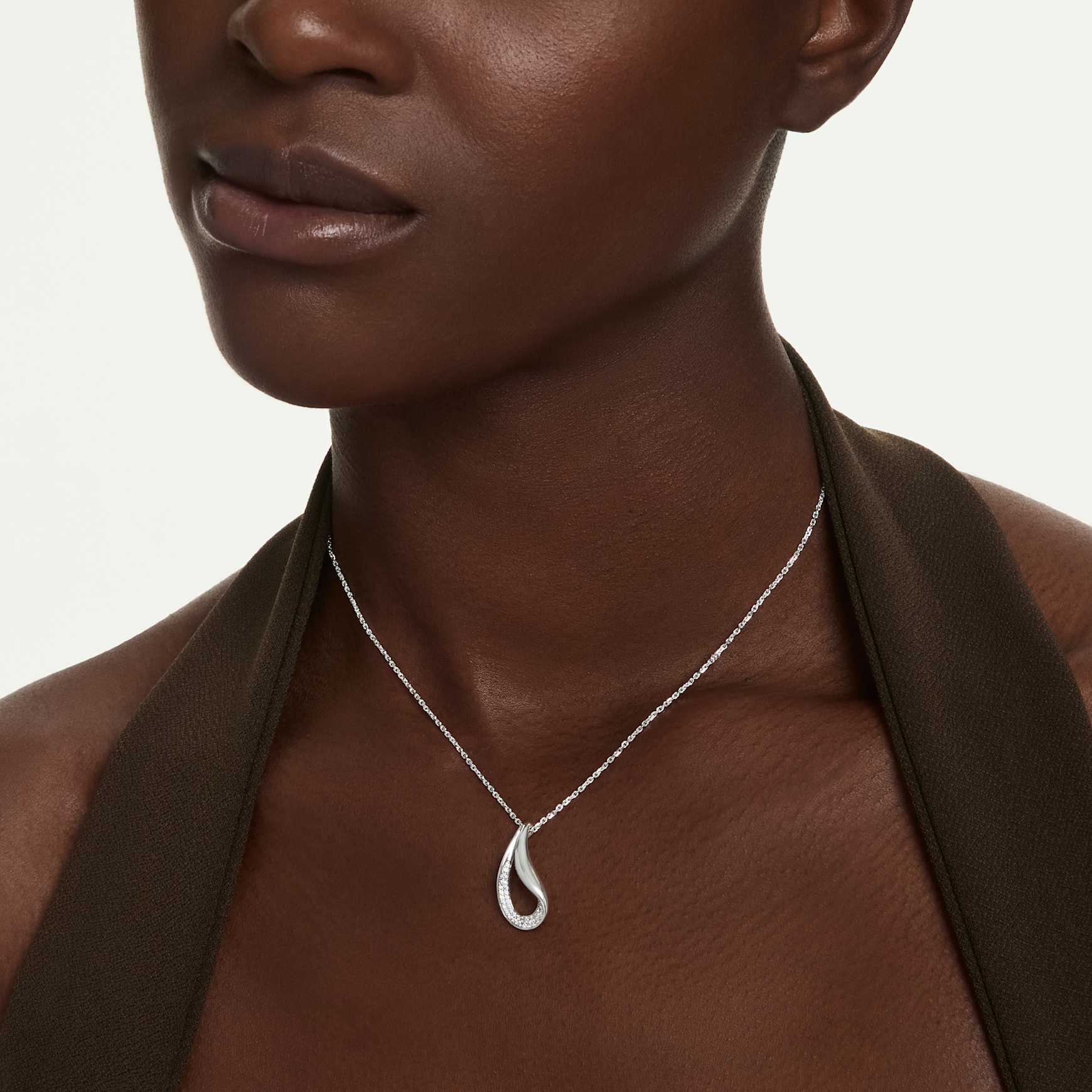 Classica pendant, Round cut, Long, White, Sterling silver