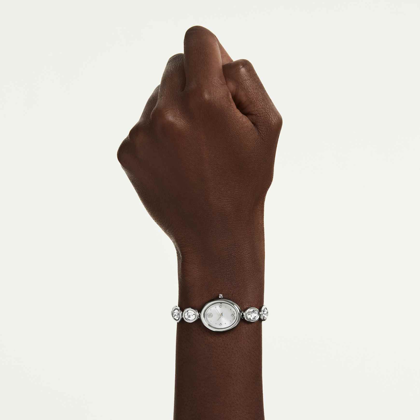 Imber oval watch, Swiss Made, Metal bracelet, Silver tone, Stainless steel