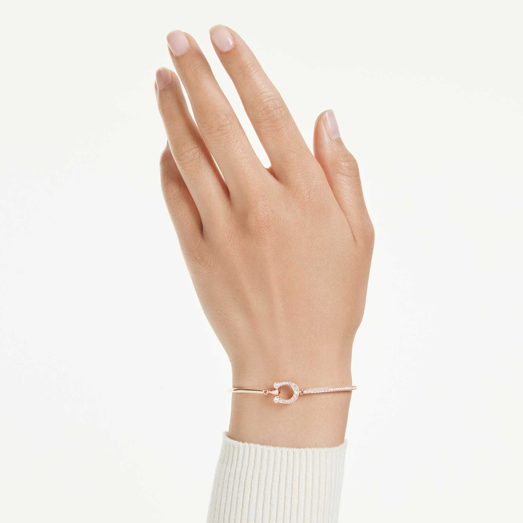 Symbolica bangle, Pavé, Horse shoe, White, Rose gold-tone plated by SWAROVSKI