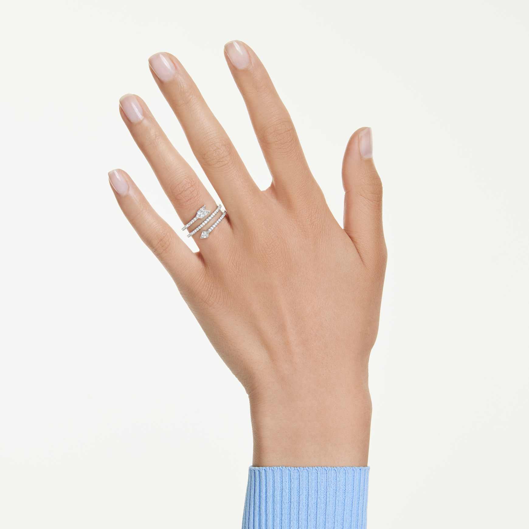 Idyllia motif ring, Mixed cuts, Arrow, White, Rhodium plated by SWAROVSKI