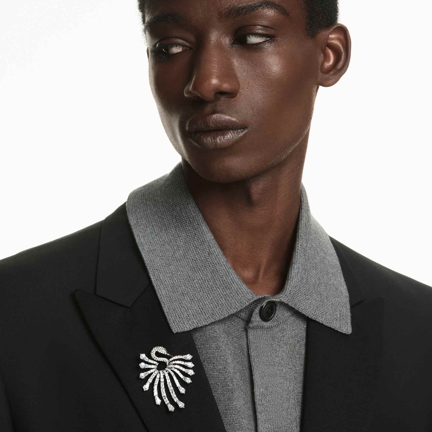 The Vienna Collection brooch, Swan, White, Ruthenium plated by SWAROVSKI