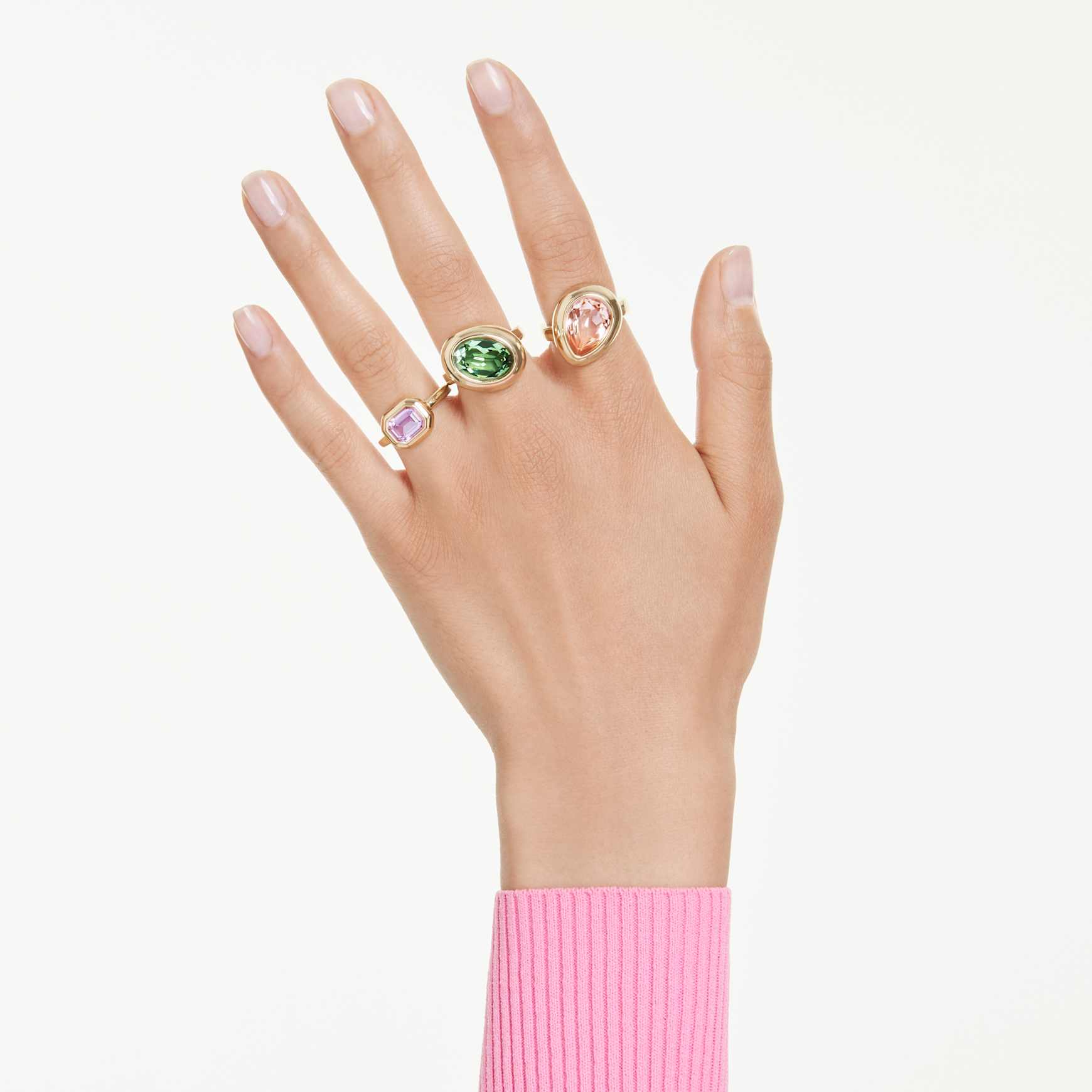 Gema motif ring, Set (3), Multicoloured, Gold-tone plated by SWAROVSKI