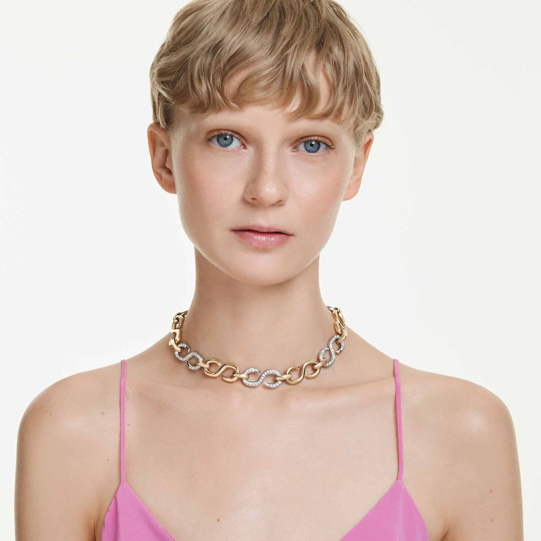 Dextera necklace, Round cut, Chain, White, Mixed metal finish by SWAROVSKI