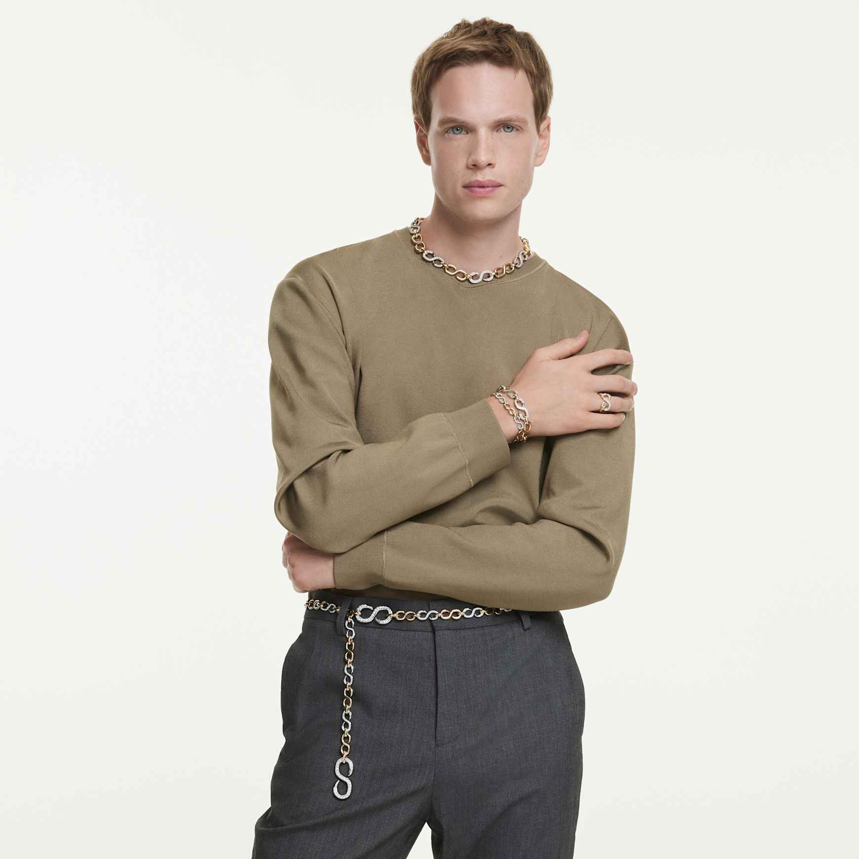 Dextera open ring, Round cut, White, Gold-tone plated by SWAROVSKI