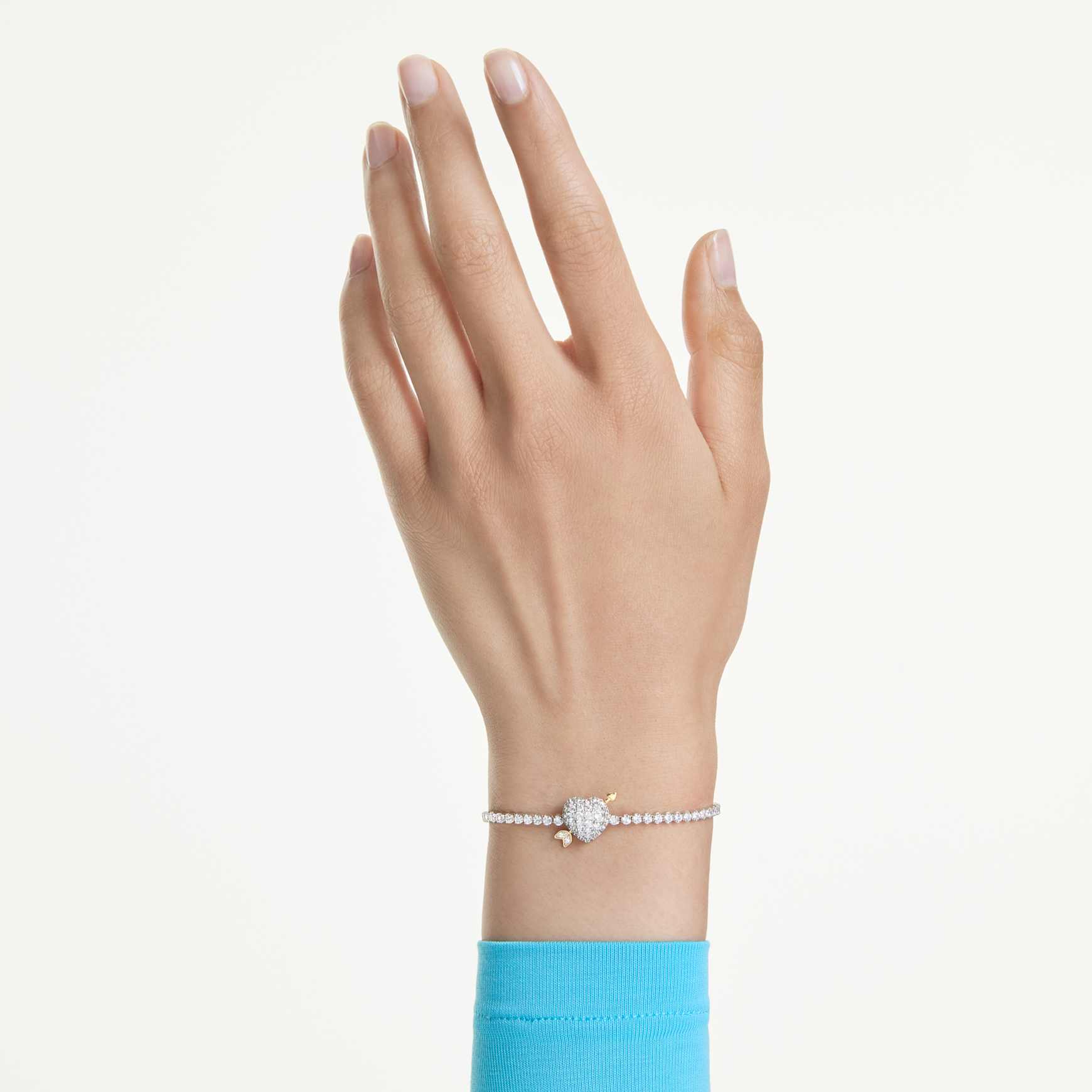 Idyllia bracelet, Mixed cuts, Heart with arrow, White, Rhodium plated by SWAROVSKI