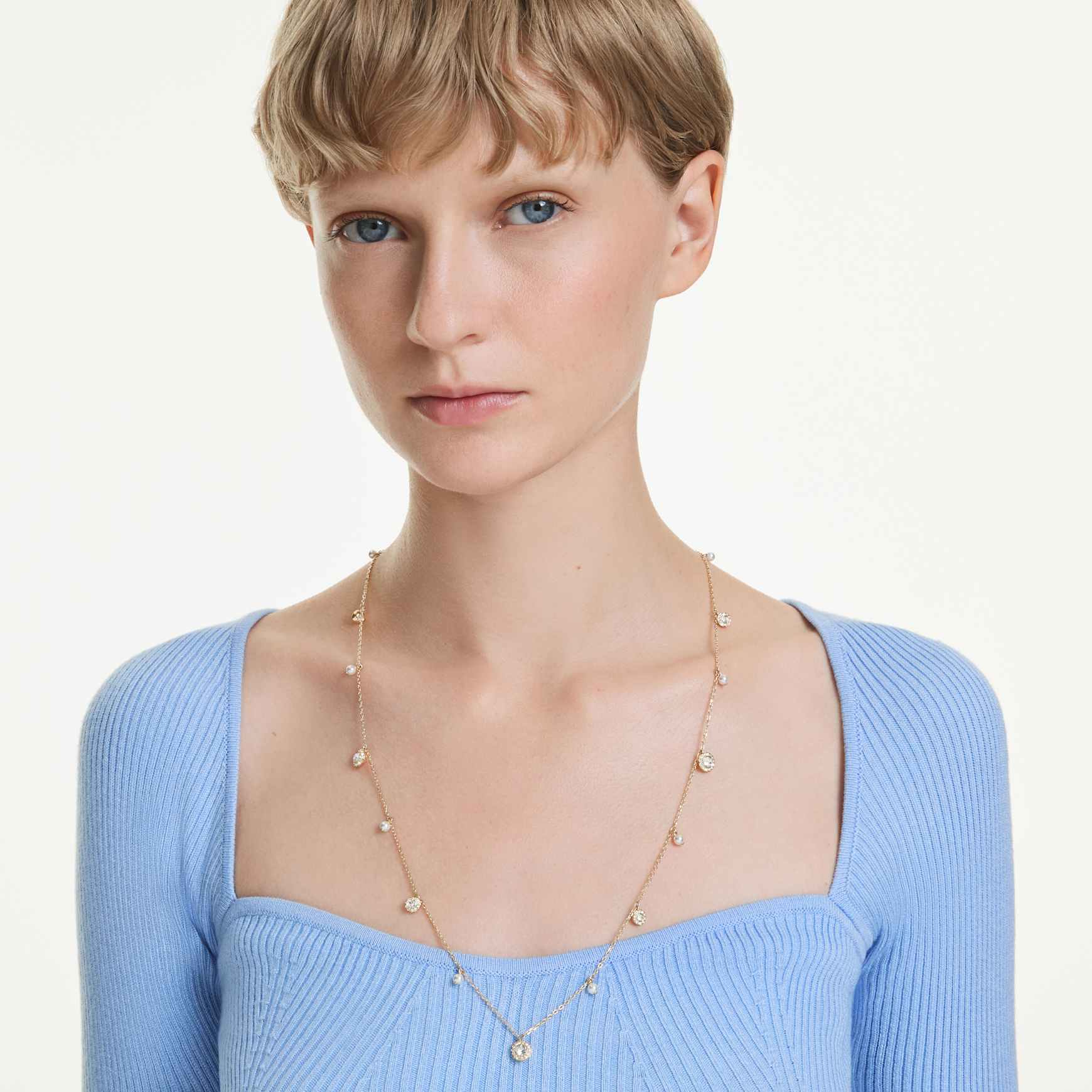 Una Angelic strandage, Crystal pearl, Round cut, White, 18K gold finish