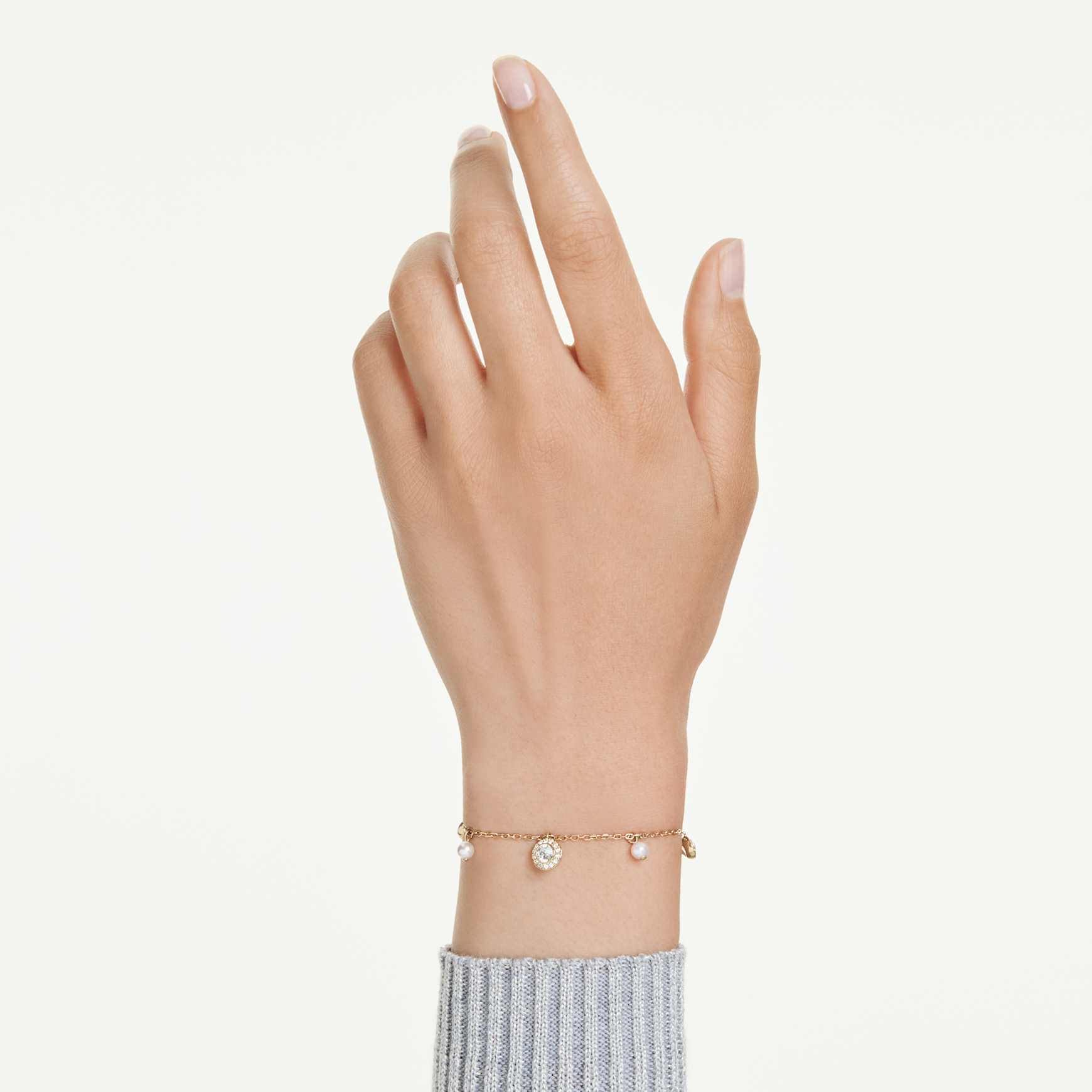 Una Angelic strandage, Crystal pearl, Round cut, White, Gold-tone plated by SWAROVSKI