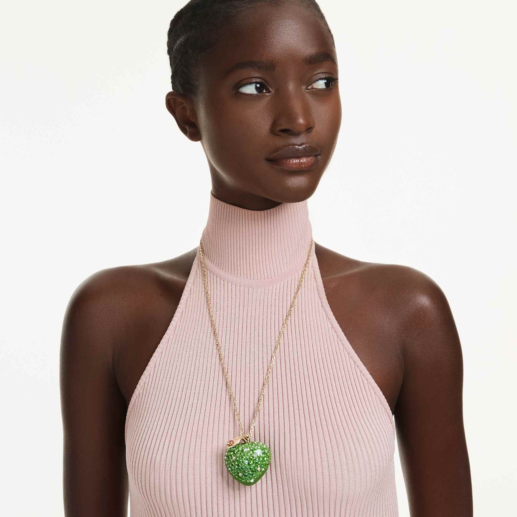 Idyllia pendant, Mixed cuts, Apple, Green, Gold-tone plated by SWAROVSKI