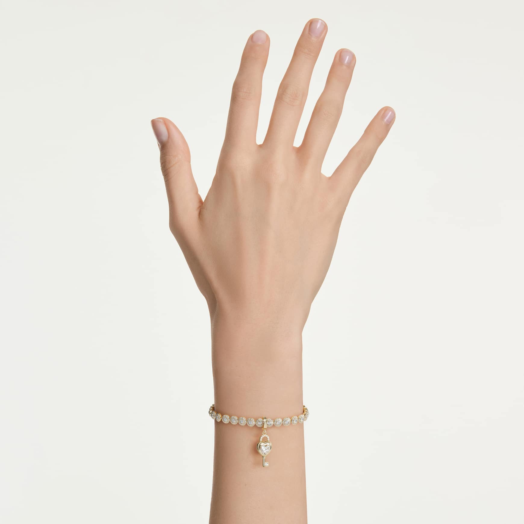 Idyllia charm, Mixed cuts, Heart with key, White, Gold-tone plated by SWAROVSKI