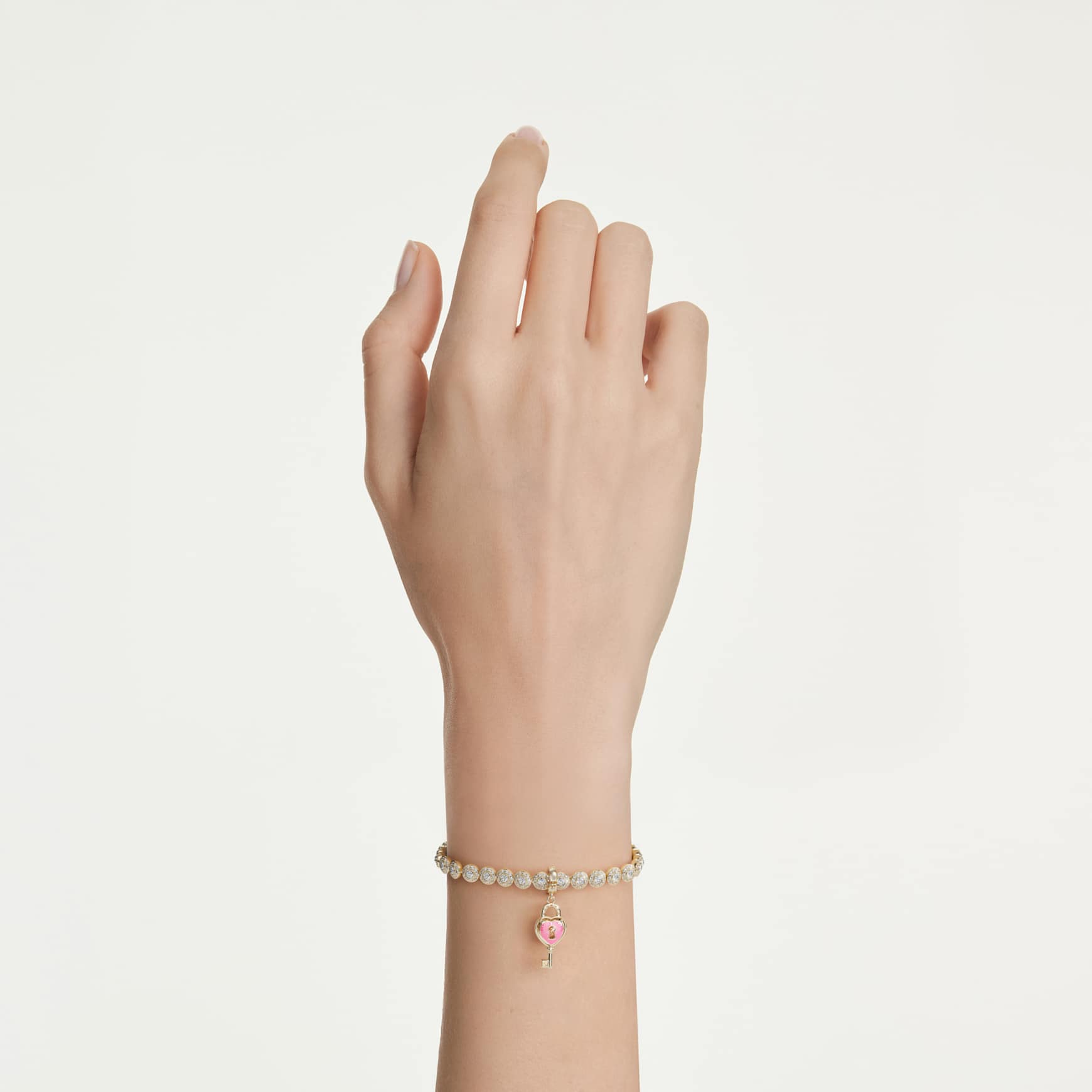 Idyllia charm, Mixed cuts, Heart with key, White, 18K gold finish
