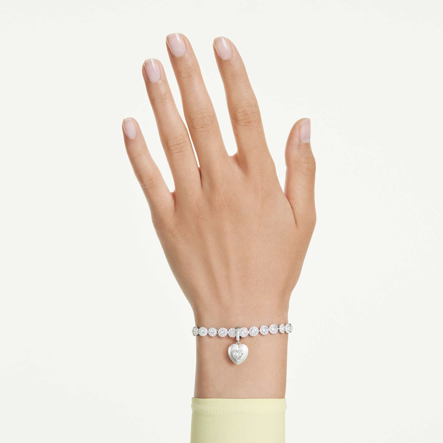 Idyllia charm, Mixed cuts, Pearl-coloured coating, Heart, White, Rhodium plated by SWAROVSKI