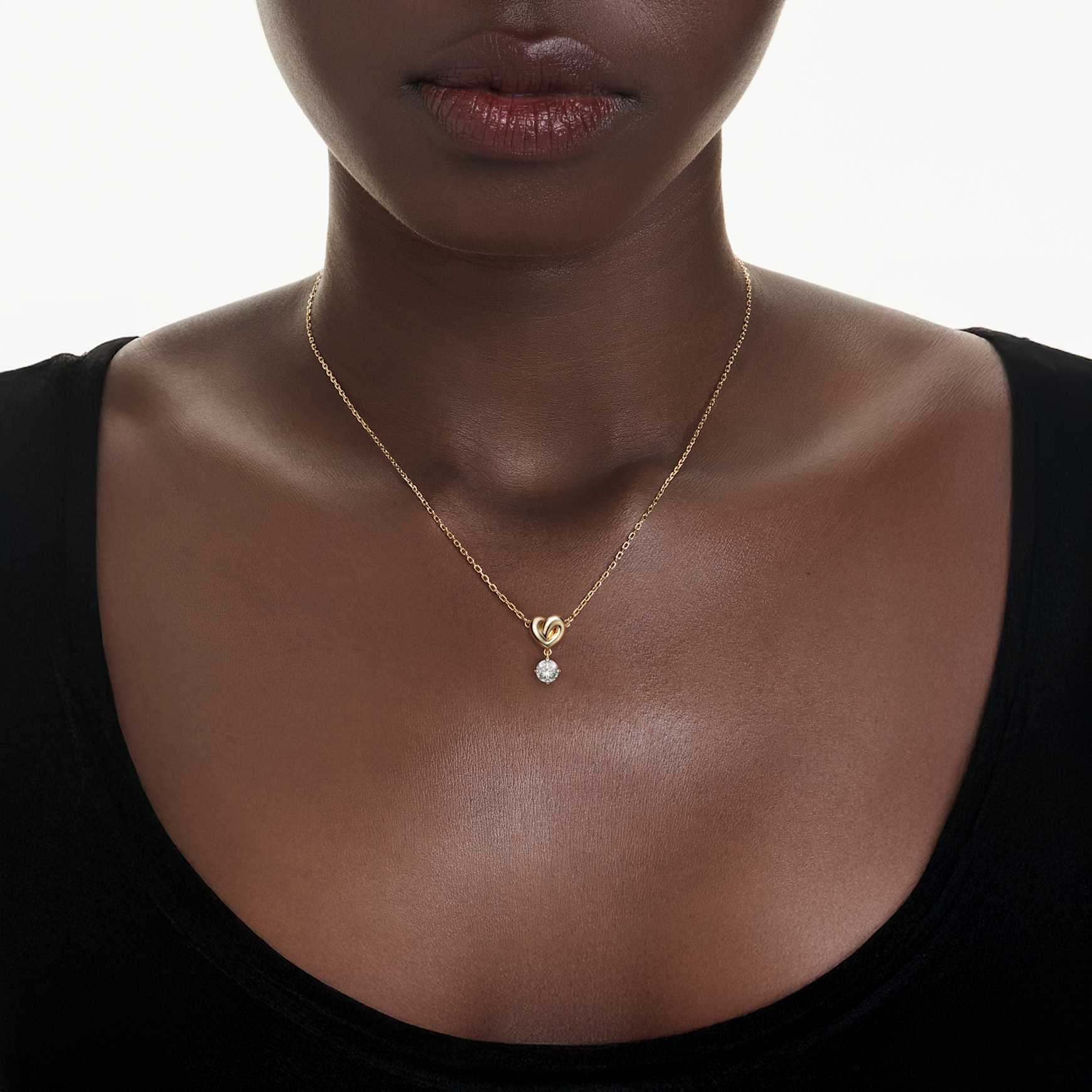 Lifelong pendant, Round cut, Heart, White, Gold-tone plated by SWAROVSKI