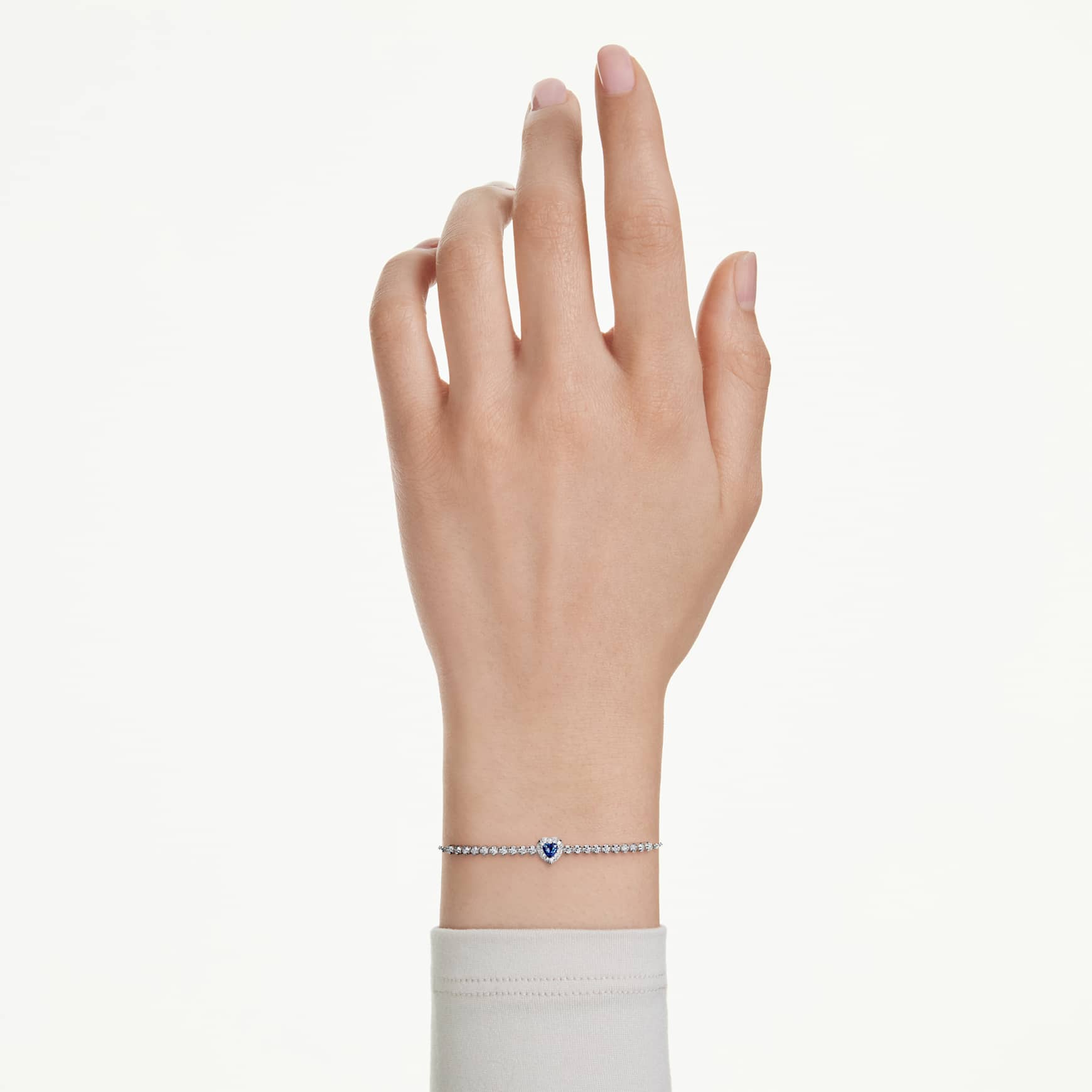 One bracelet, Mixed cuts, Heart, Blue, Rhodium plated by SWAROVSKI