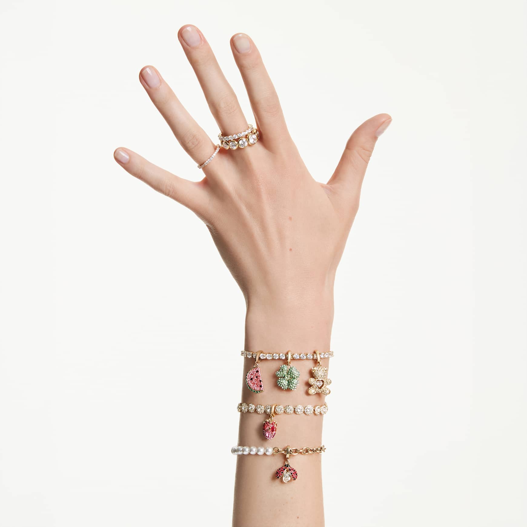 Idyllia charm, Mixed cuts, Watermelon, Multicoloured, 18K gold finish