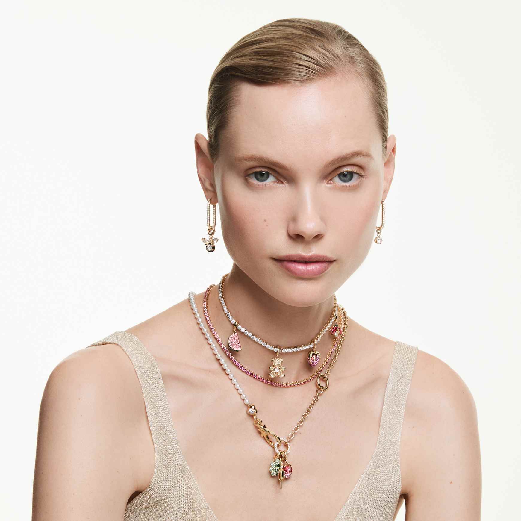 Idyllia charm, Mixed cuts, Watermelon, Multicoloured, 18K gold finish