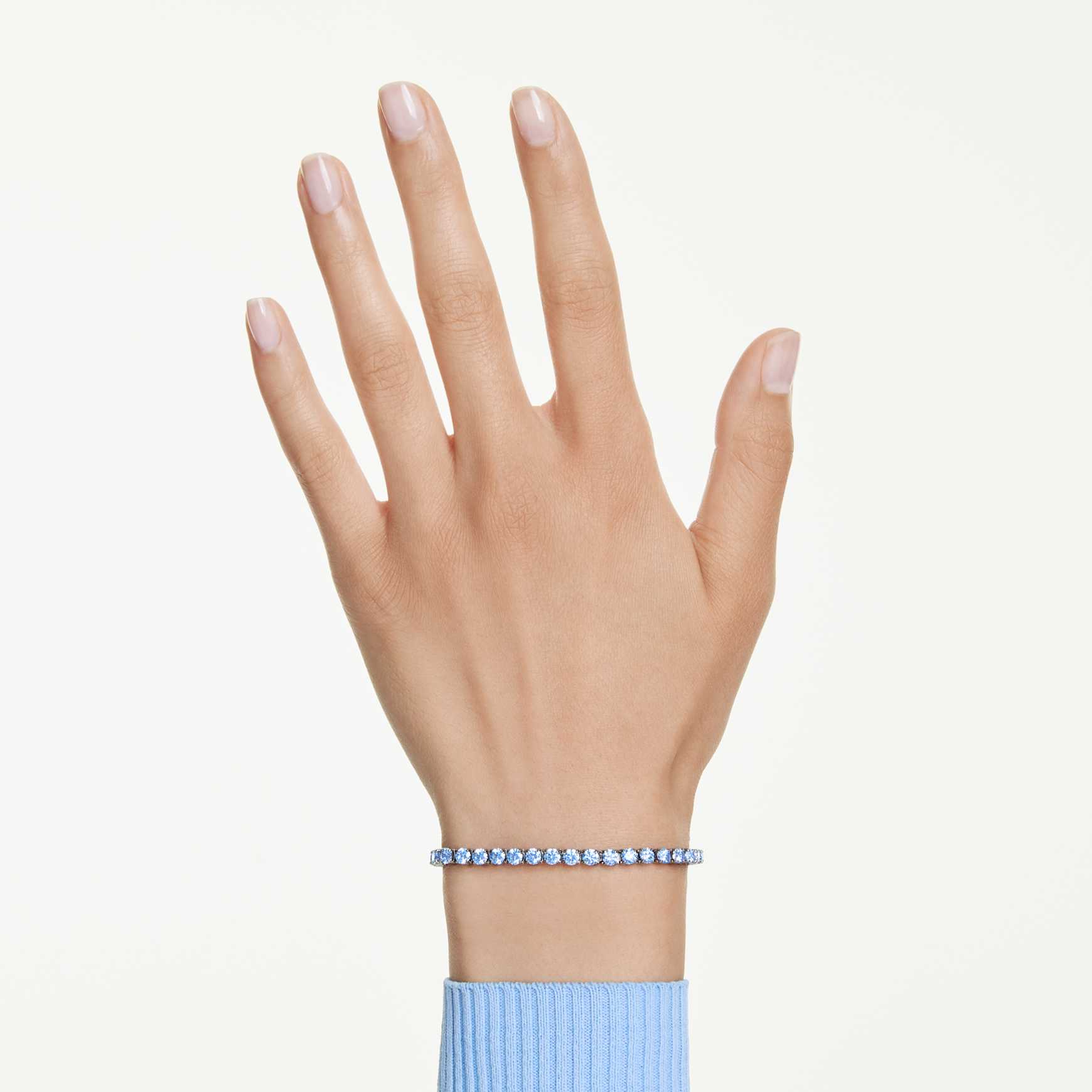 Matrix Tennis bracelet, Round cut, Blue, Ruthenium plated by SWAROVSKI
