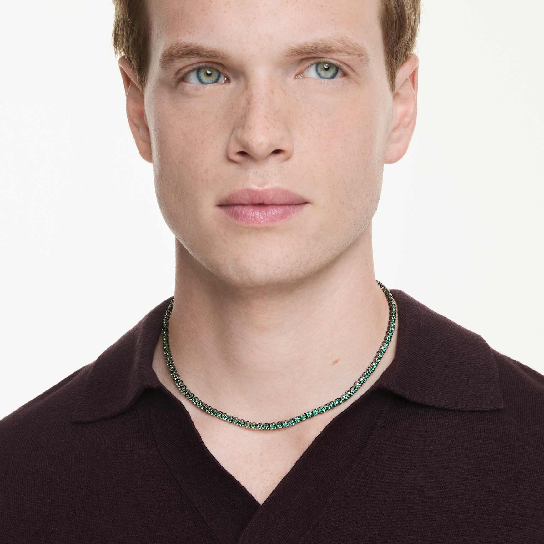 Matrix Tennis necklace, Round cut, Green, Ruthenium plated by SWAROVSKI