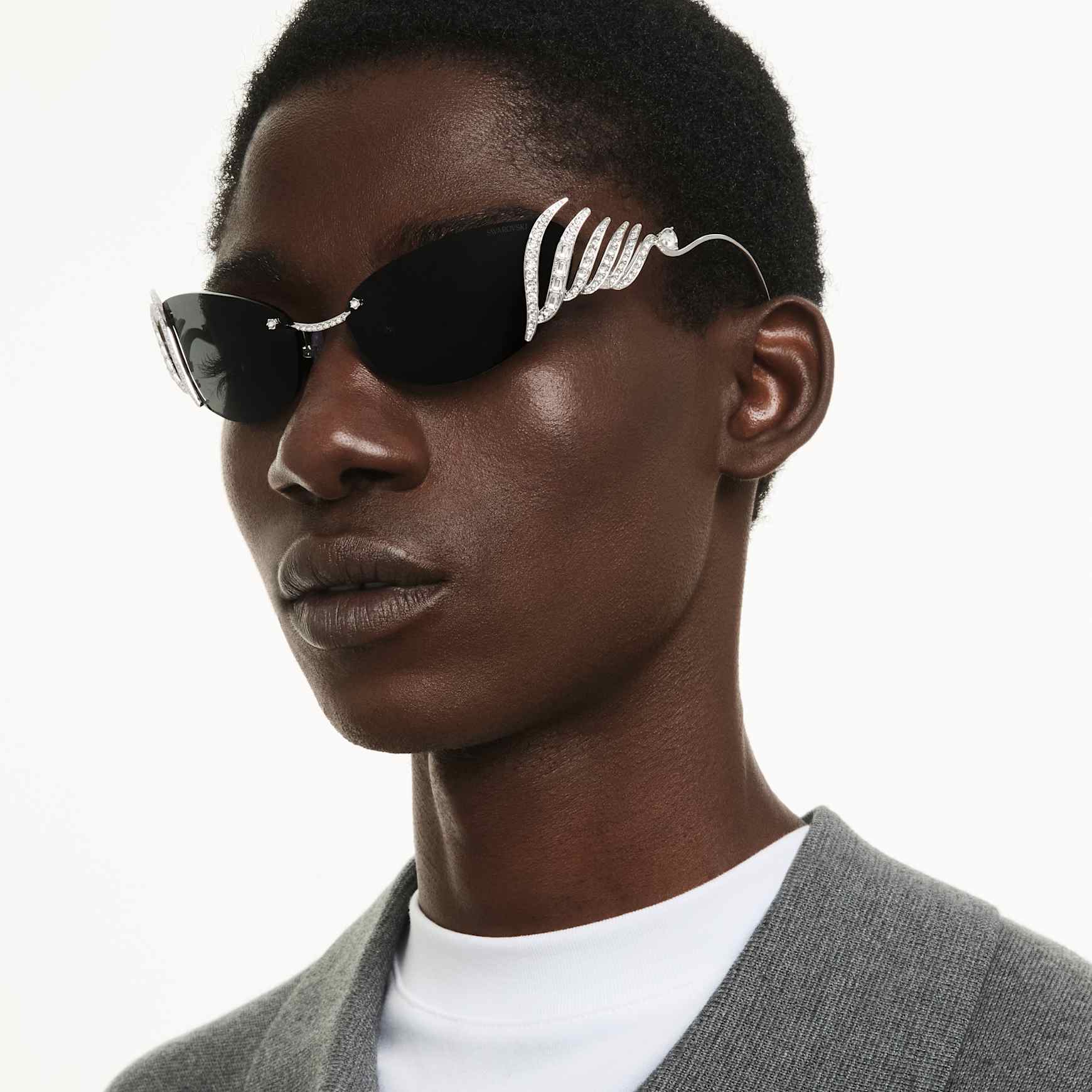 Sunglasses, Cat-eye shape, Swan, Silver tone by SWAROVSKI