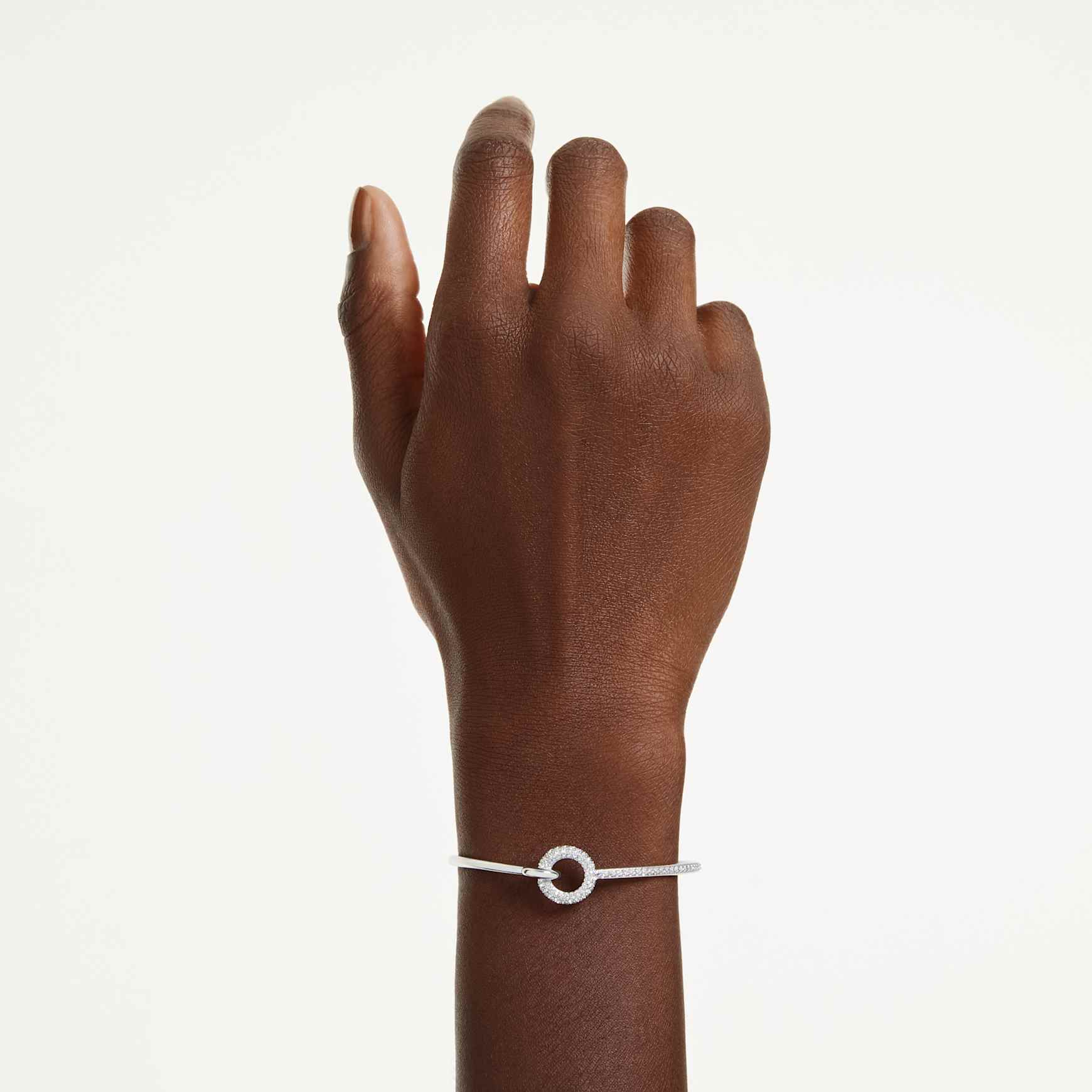 Dextera bangle, Round cut, White, Rhodium plated by SWAROVSKI