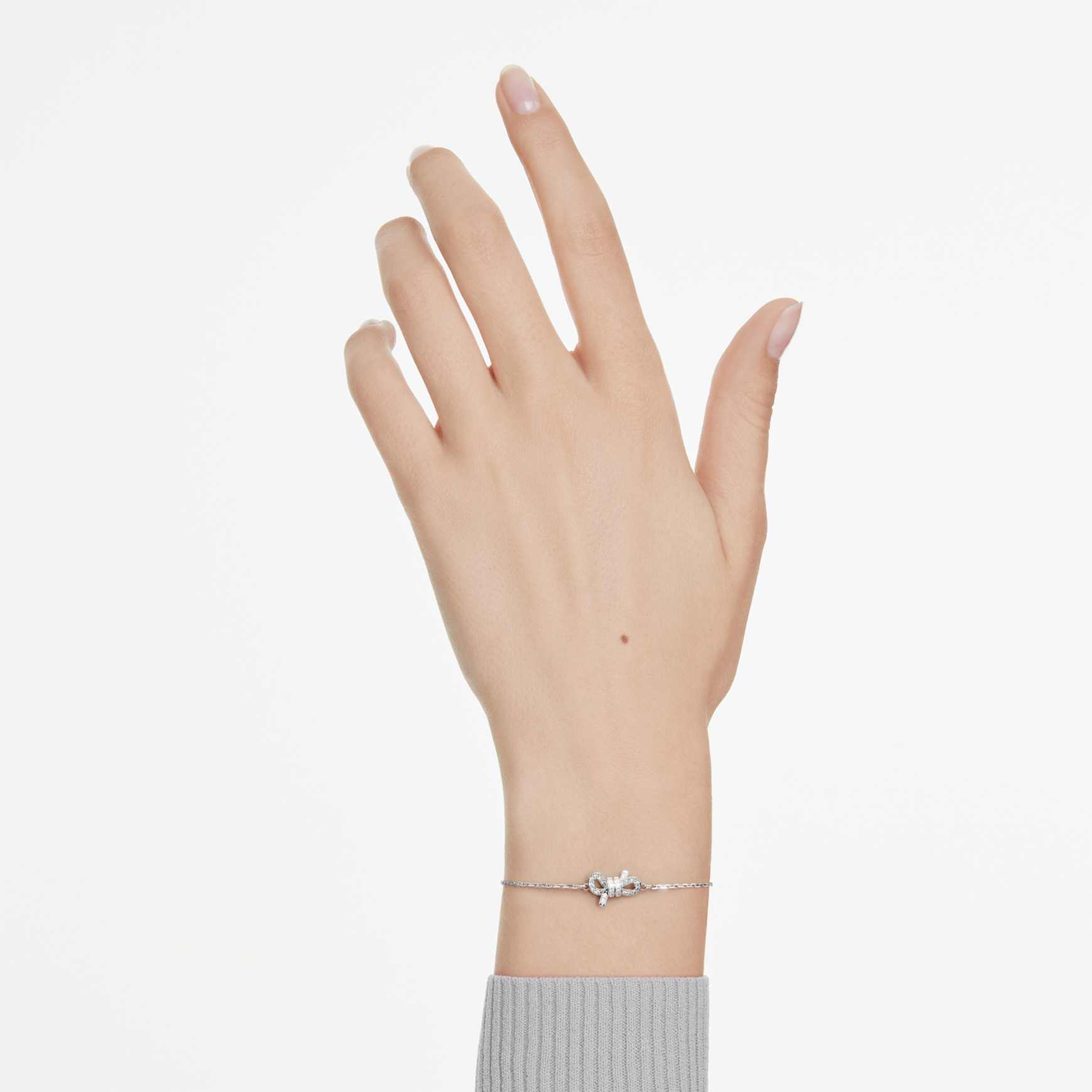 Lifelong bracelet, Pavé, Bow, White, Rhodium plated by SWAROVSKI