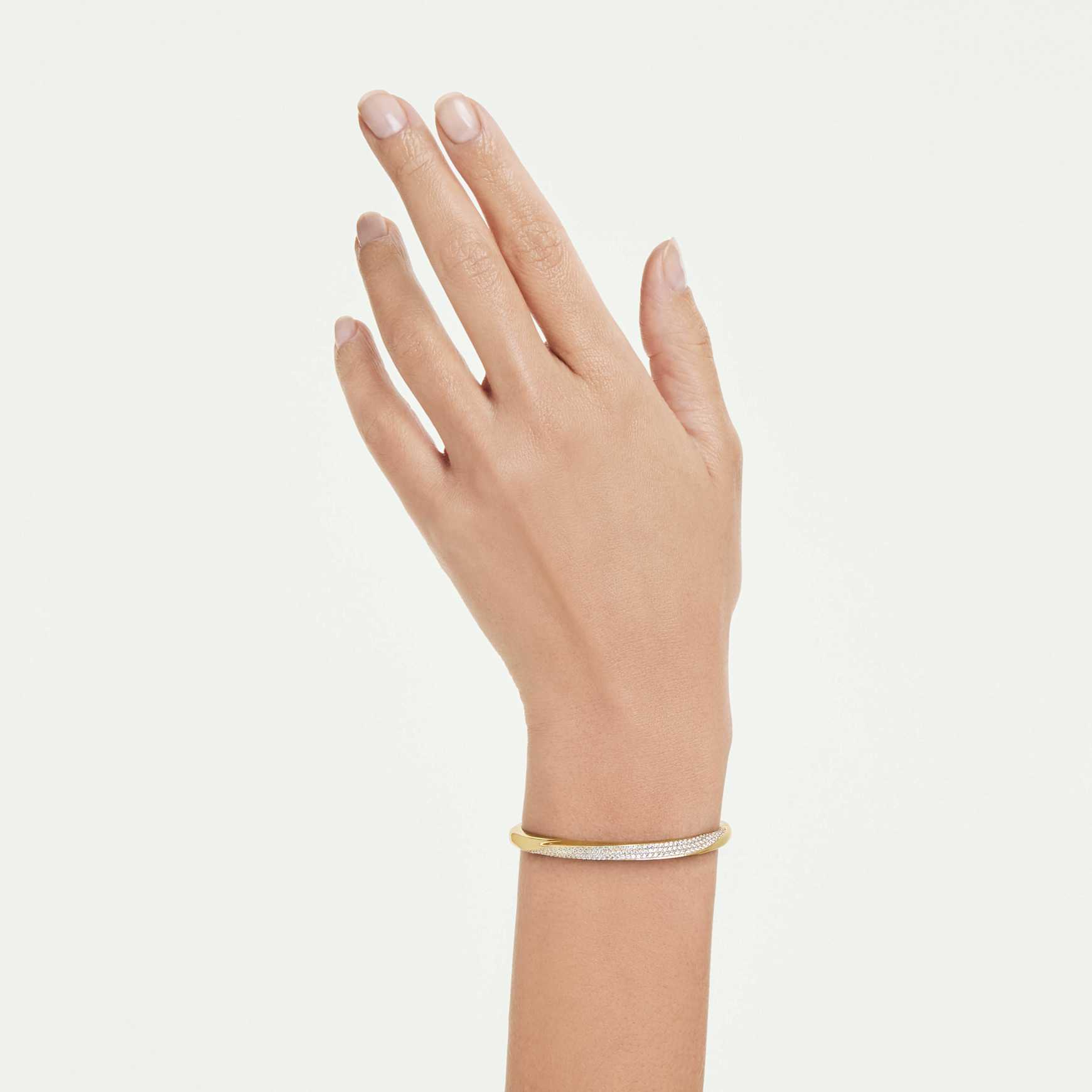 Classica bangle, Round cut, White, Sterling silver, 18K gold finish