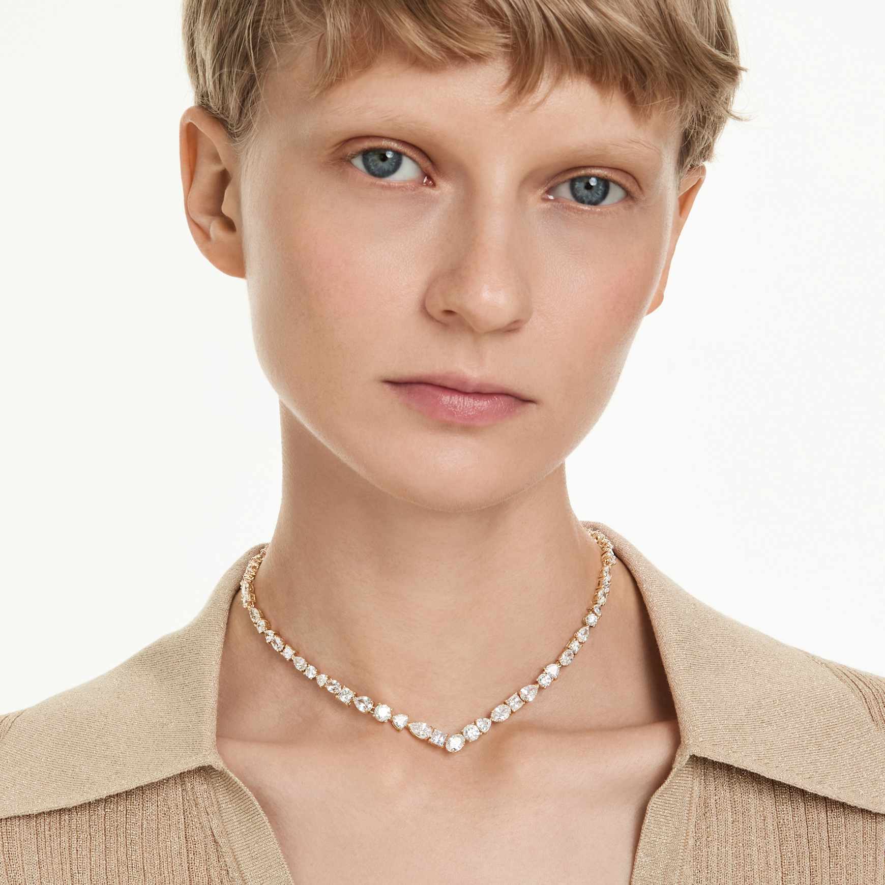 Mesmera necklace, Mixed cuts, White, Gold-tone plated by SWAROVSKI