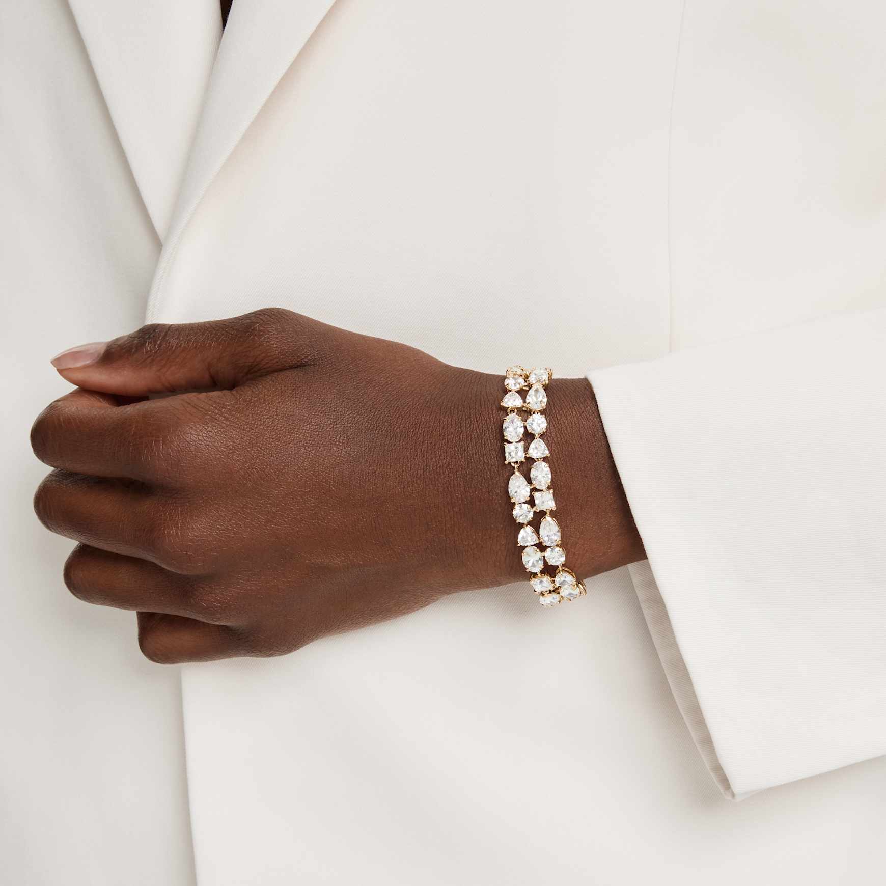 Mesmera bracelet, Mixed cuts, White, Gold-tone plated by SWAROVSKI