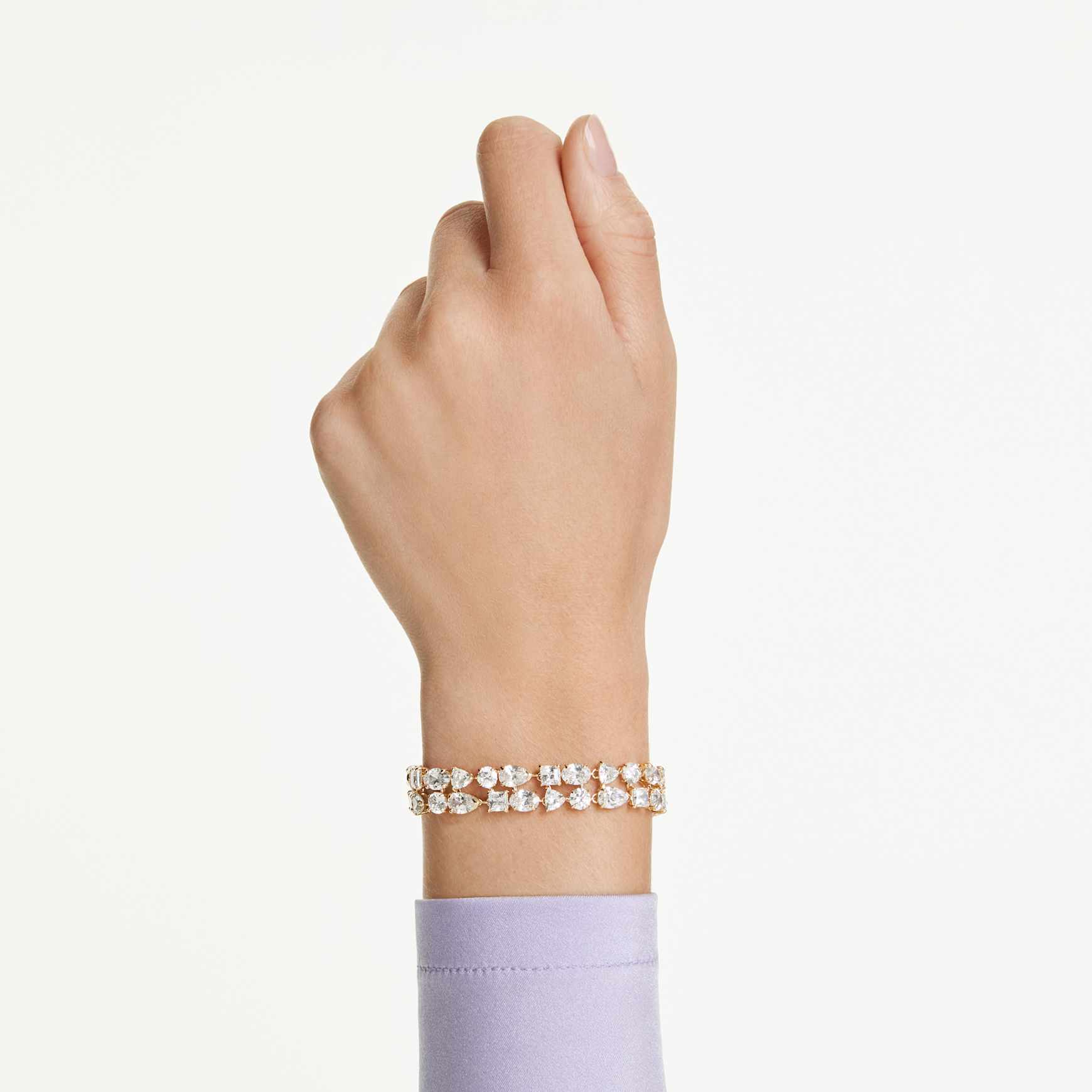 Mesmera bracelet, Mixed cuts, White, 18K gold finish