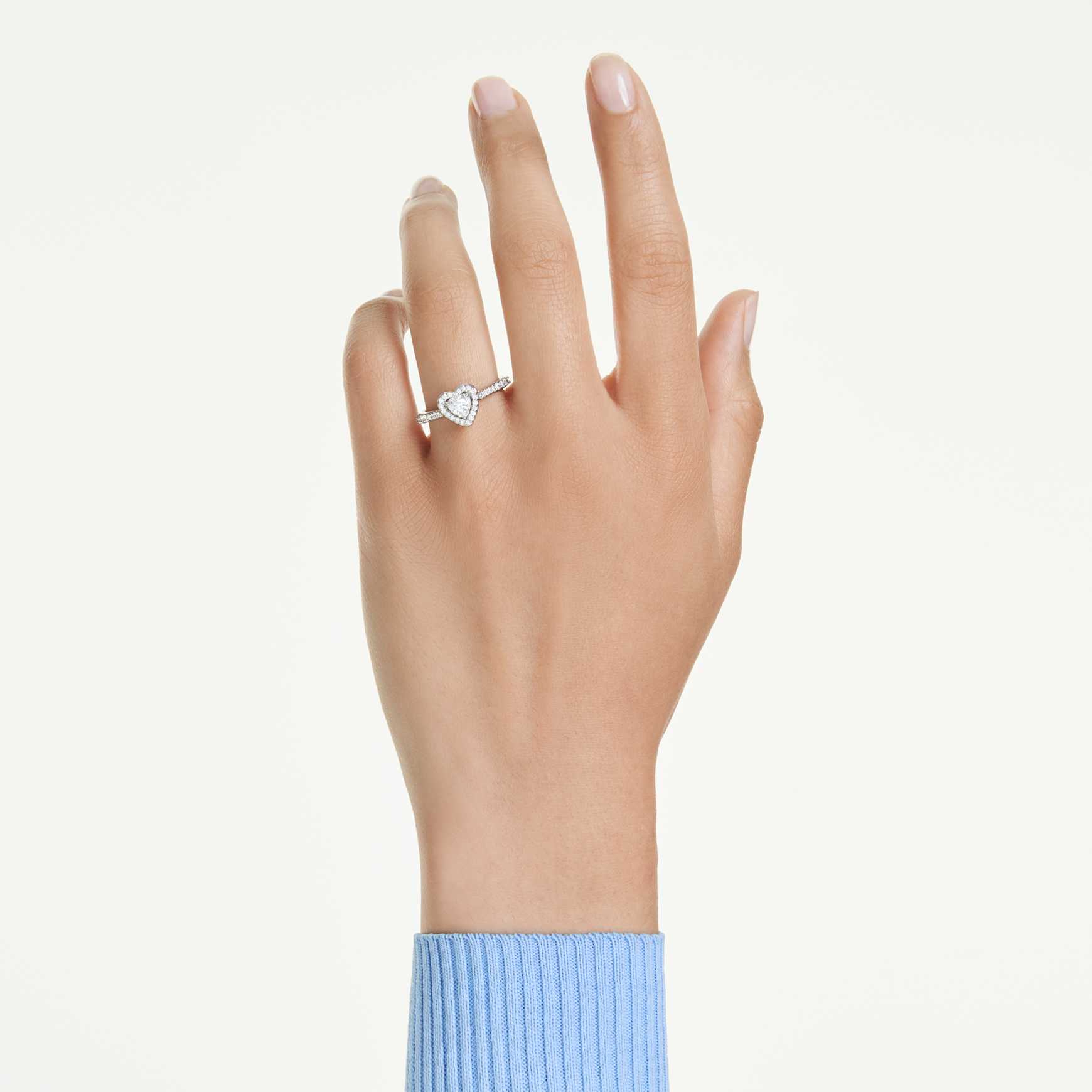 Una Angelic motif ring, Mixed cuts, Heart, White, Rhodium plated by SWAROVSKI