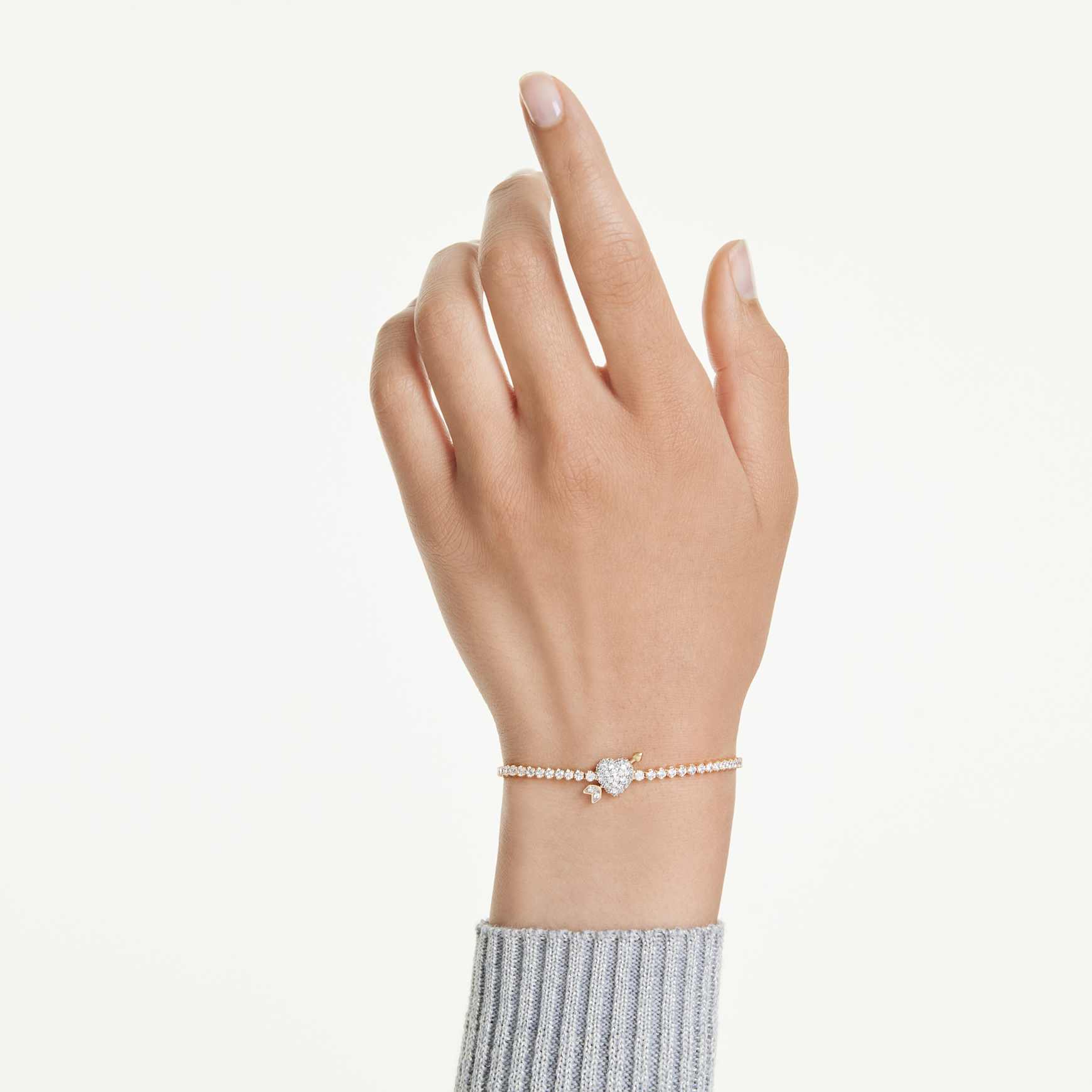 Idyllia bracelet, Mixed cuts, Heart with arrow, White, Gold-tone plated by SWAROVSKI