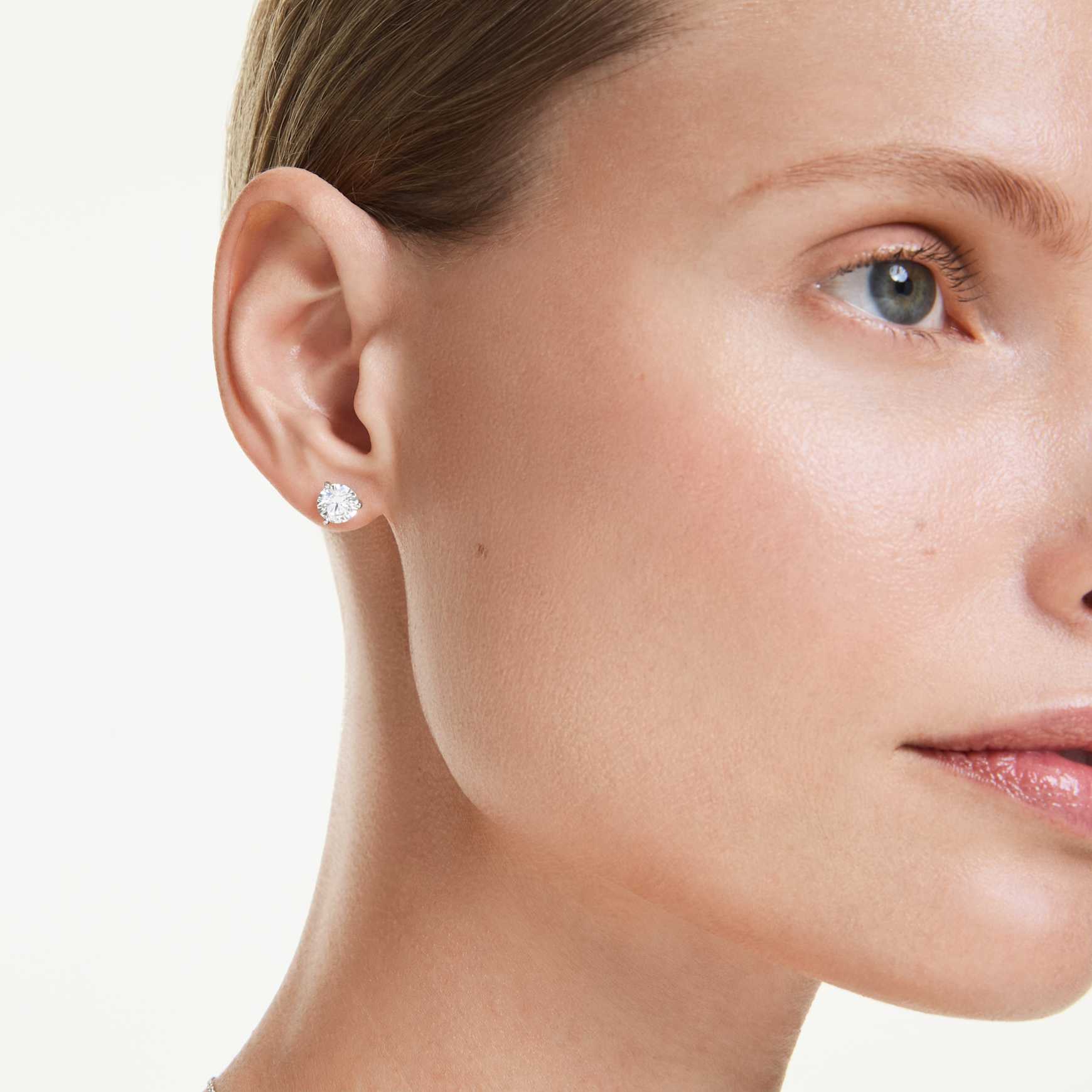 Eternity stud earrings, Lab-grown diamonds 2.0 ct tw, Round shape, 14K white gold by SWAROVSKI