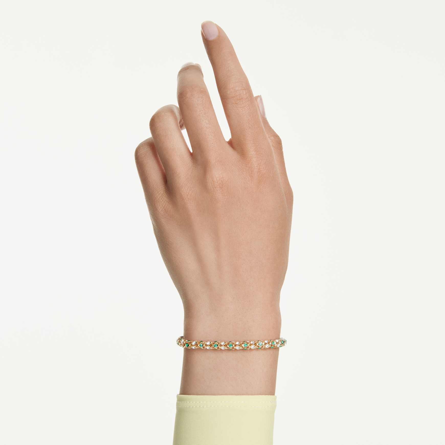 Dextera bracelet, Round cut, Green, Gold-tone finish by SWAROVSKI