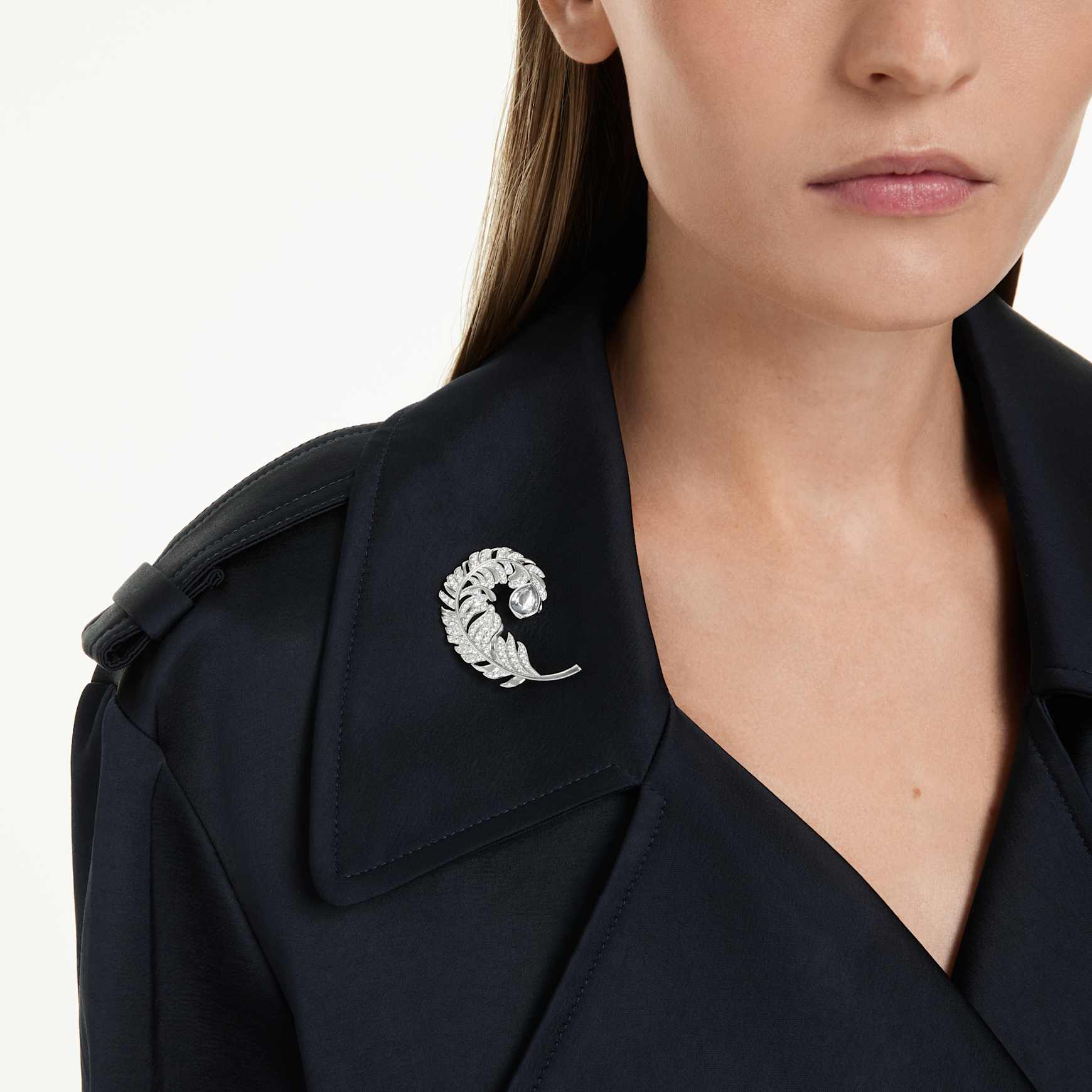 Idyllia brooch, Mixed cuts, Feather, Rhodium plated by SWAROVSKI