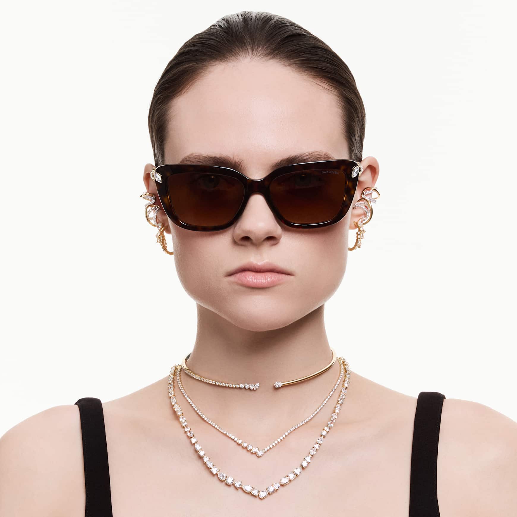 Mesmera necklace, Mixed cuts, White, 18K gold finish