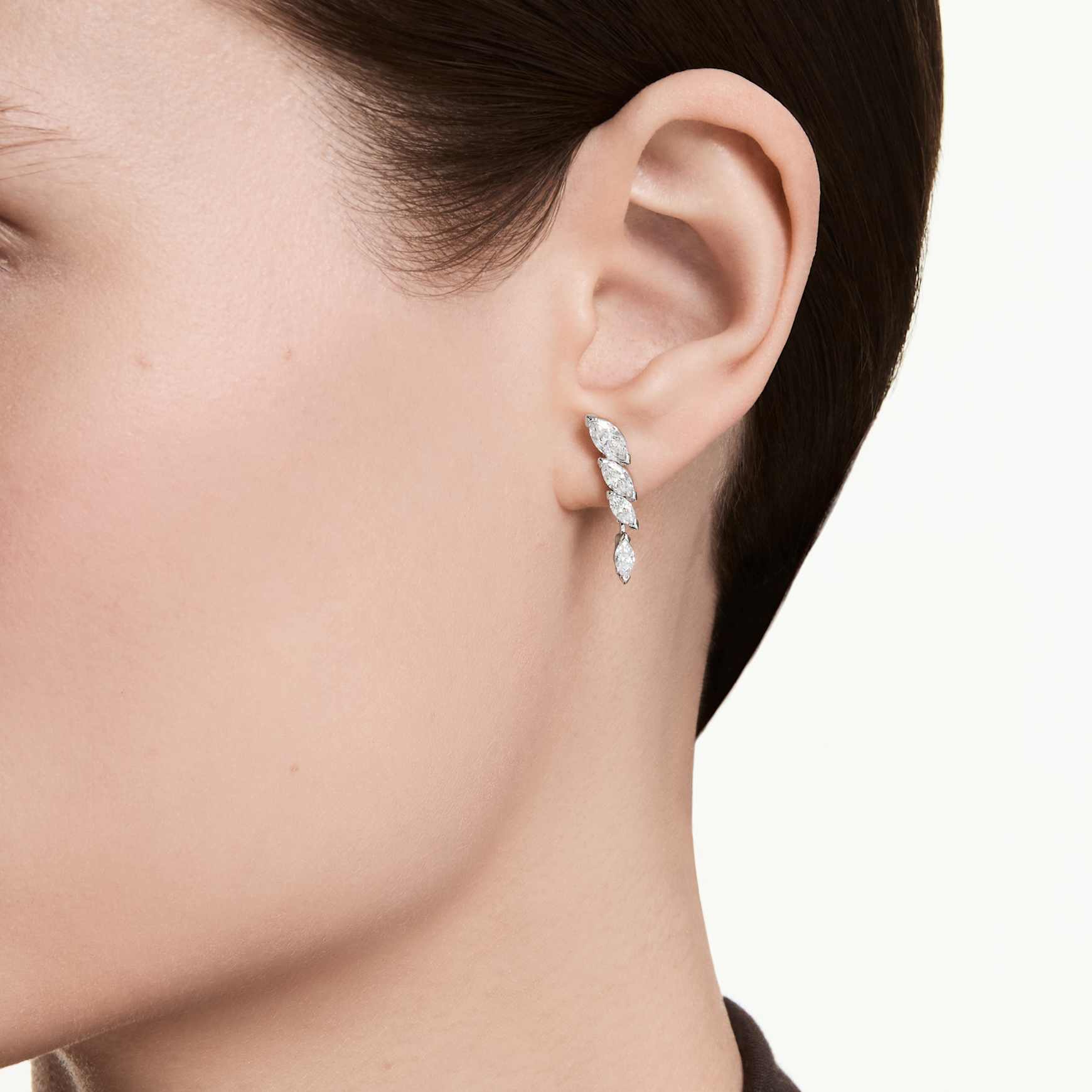 Mesmera earrings, Marquise cut, White, Rhodium plated