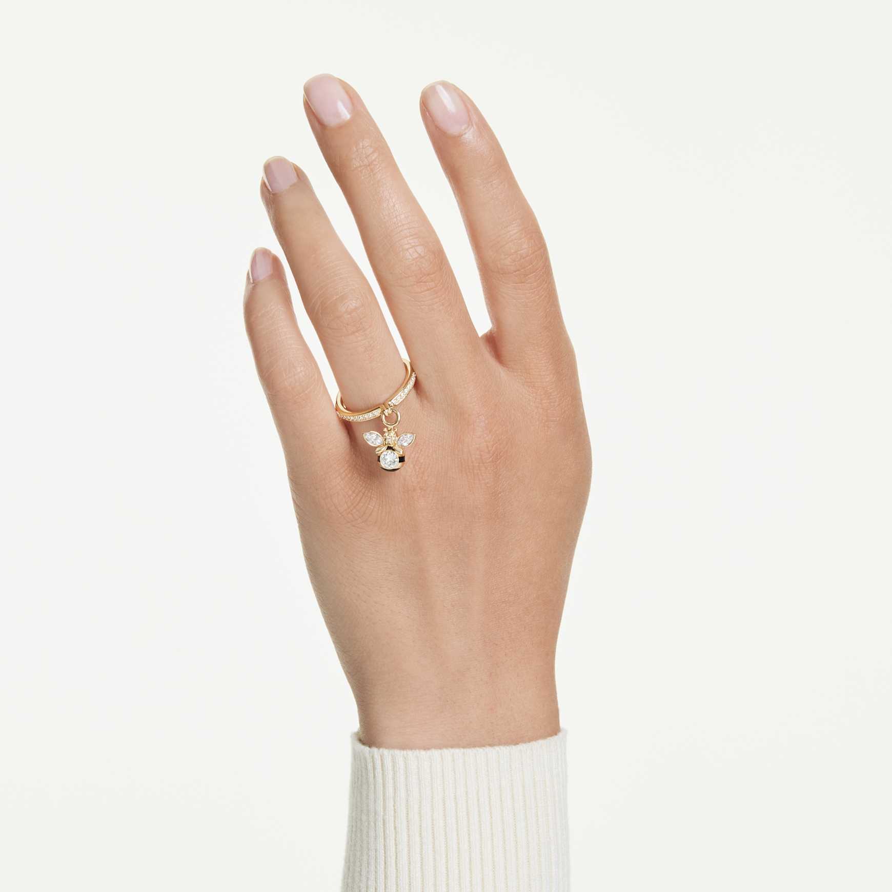 Idyllia motif ring, Mixed cuts, Bee, Multicolored, 18K gold finish