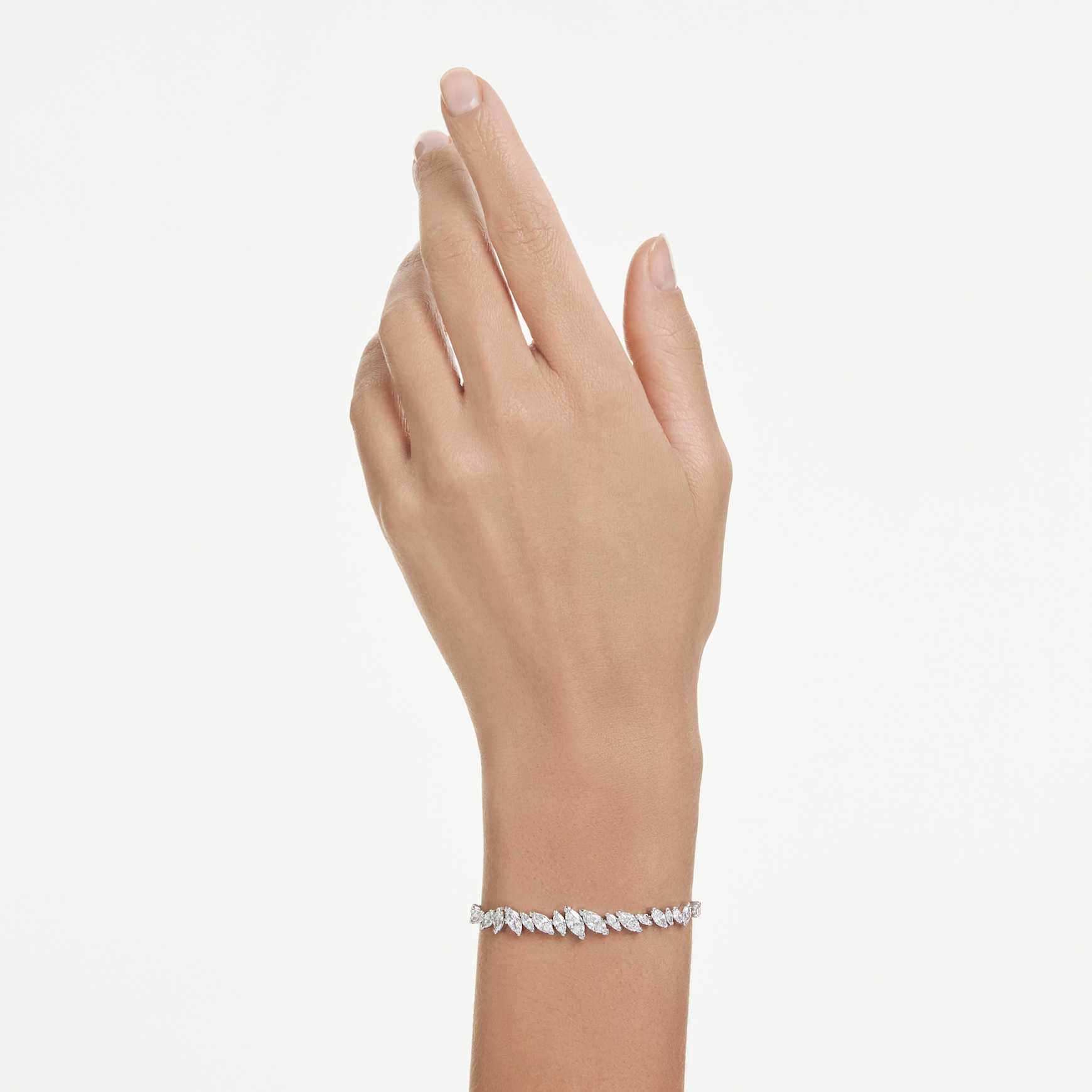 Mesmera bracelet, Marquise cut, White, Rhodium plated
