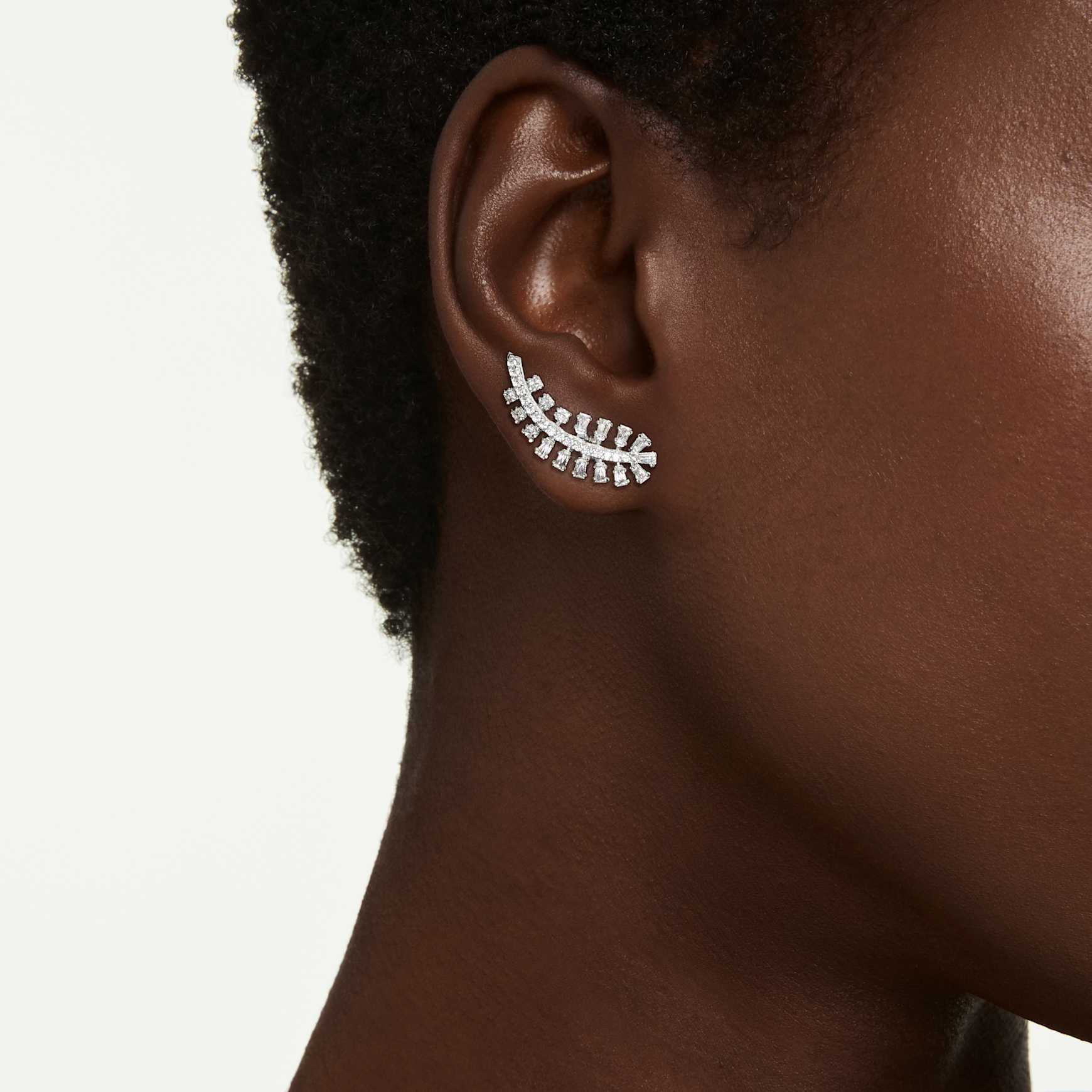 Vienna earrings, Mixed cuts, Feather, White, Rhodium plated